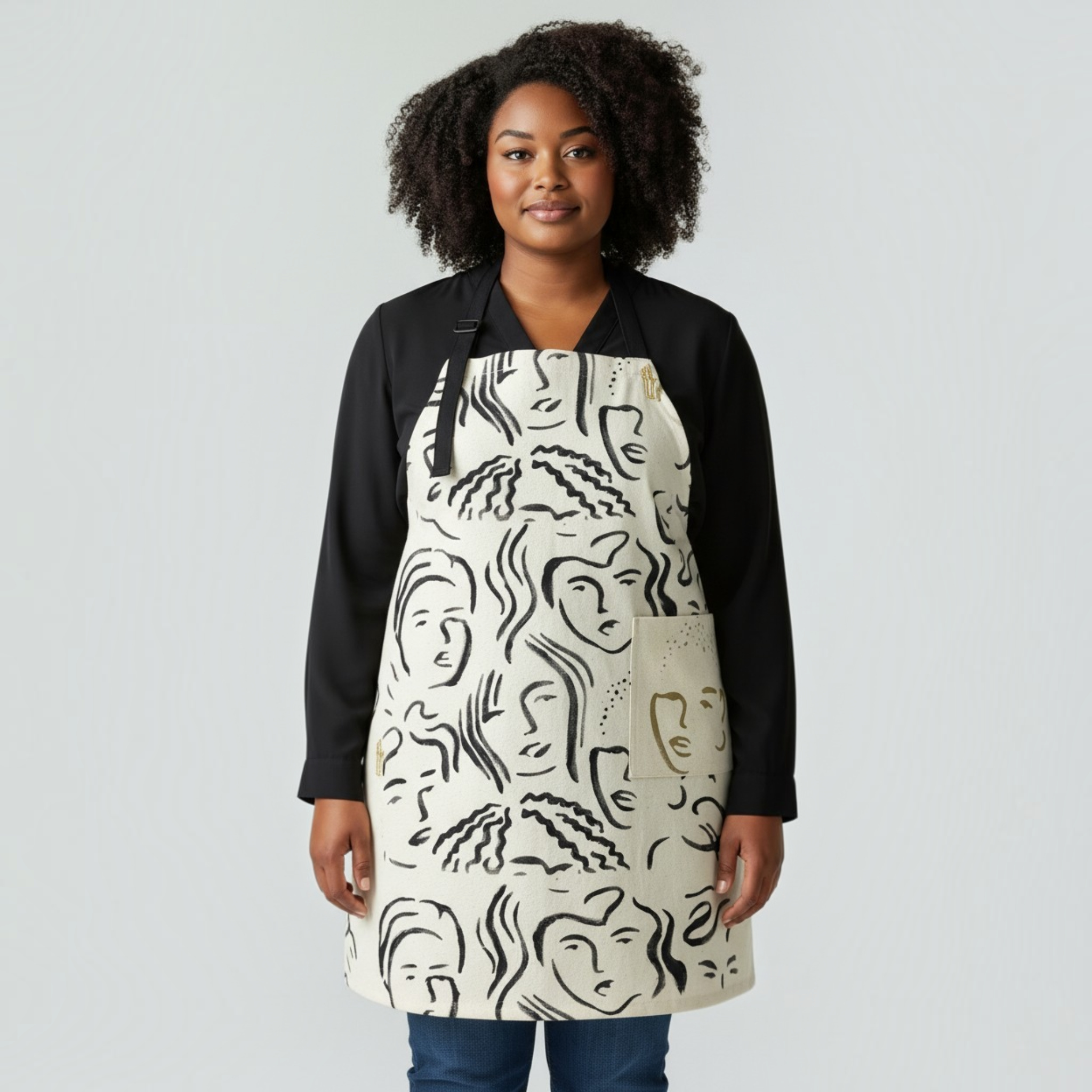 Organic Cotton Apron for Women, Off-White and Black Apron, Reversible Apron, Chef Apron, Apron for Cooking