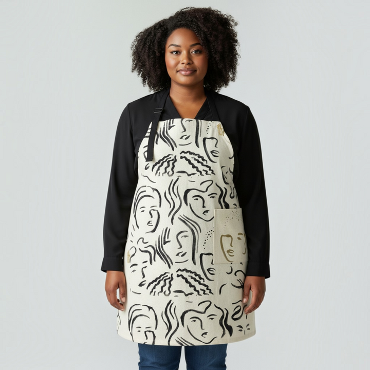 Organic Cotton Apron for Women, Off-White and Black Apron, Reversible Apron, Chef Apron, Apron for Cooking