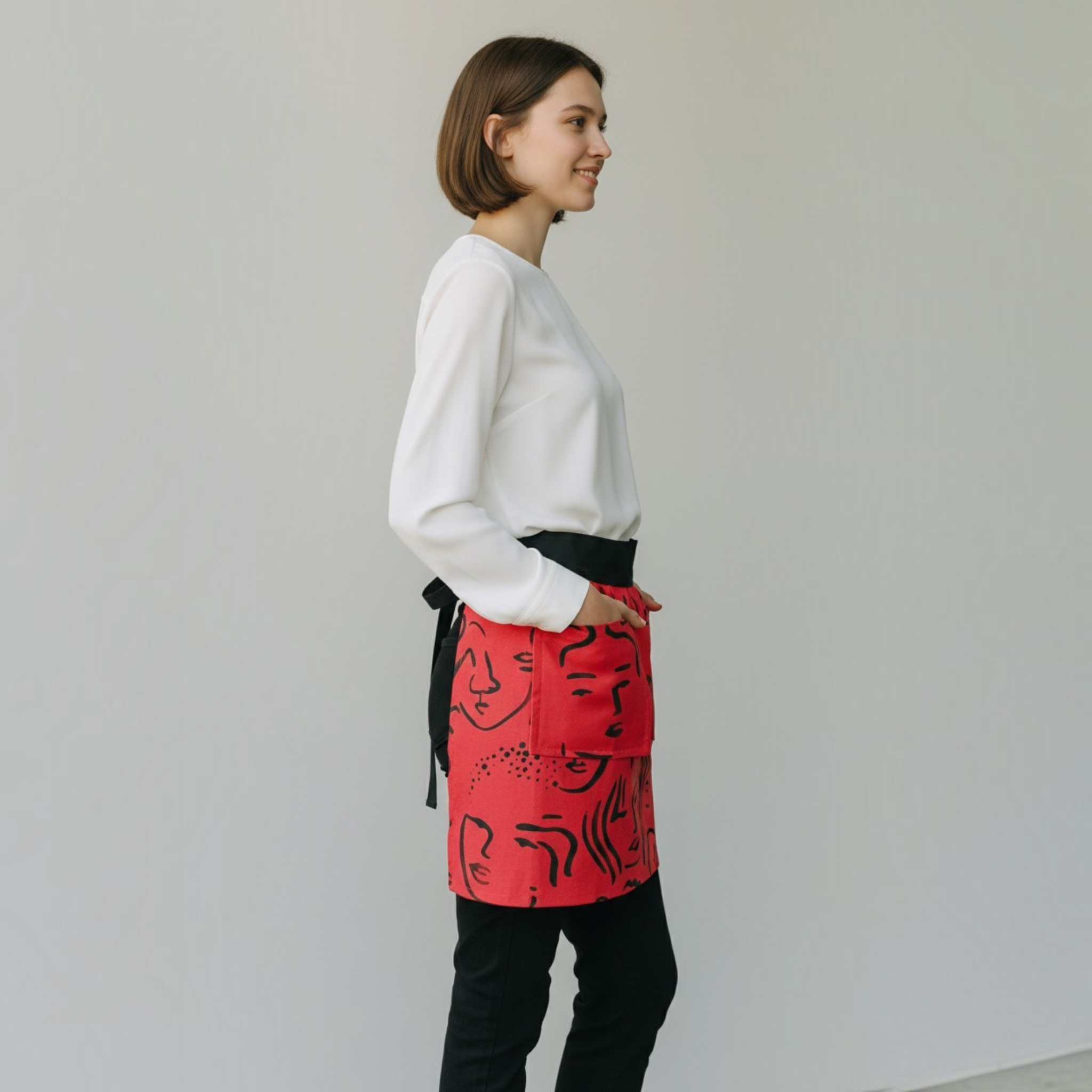 Red Waist Apron, Half Apron, Chef Apron, Home Cooks Apron, Food Professionals Apron