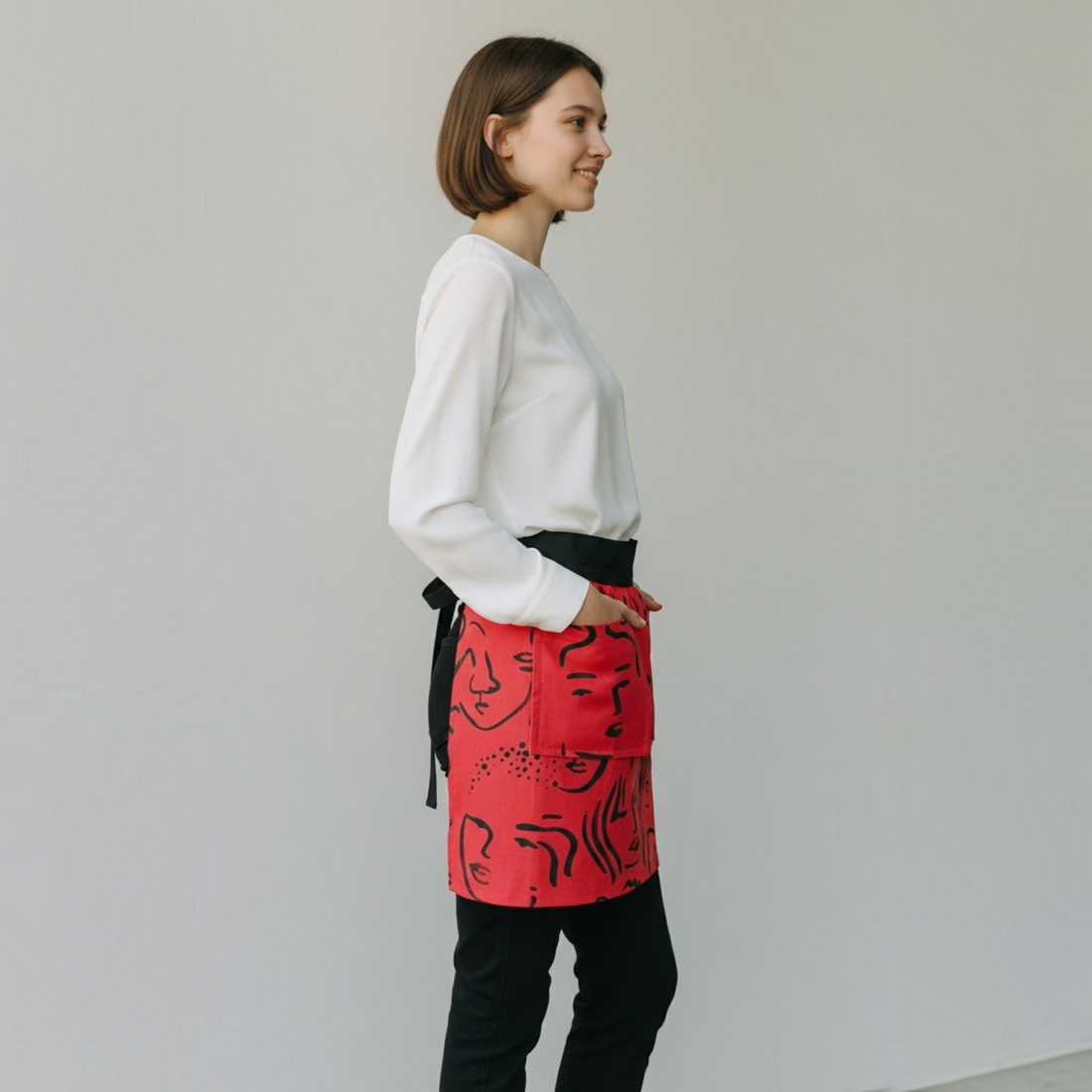 Red Waist Apron, Half Apron, Chef Apron, Home Cooks Apron, Food Professionals Apron