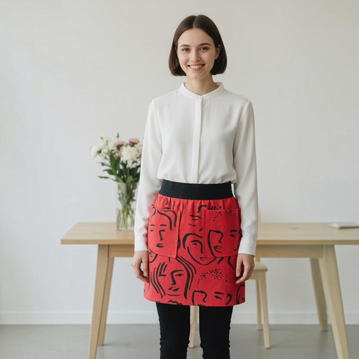 Red Waist Apron, Half Apron, Chef Apron, Home Cooks Apron, Food Professionals Apron