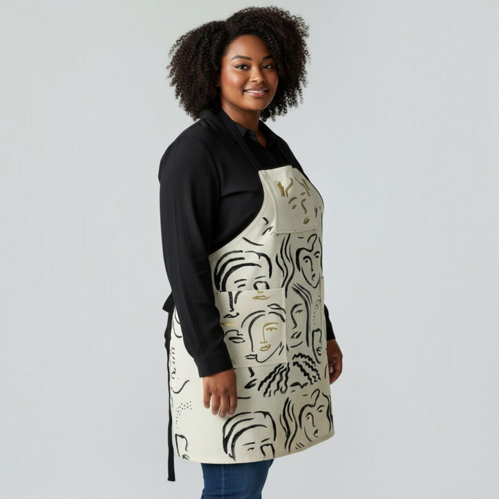 Organic Cotton Apron for Women, Off-White and Black Apron, Reversible Apron, Chef Apron, Apron for Cooking