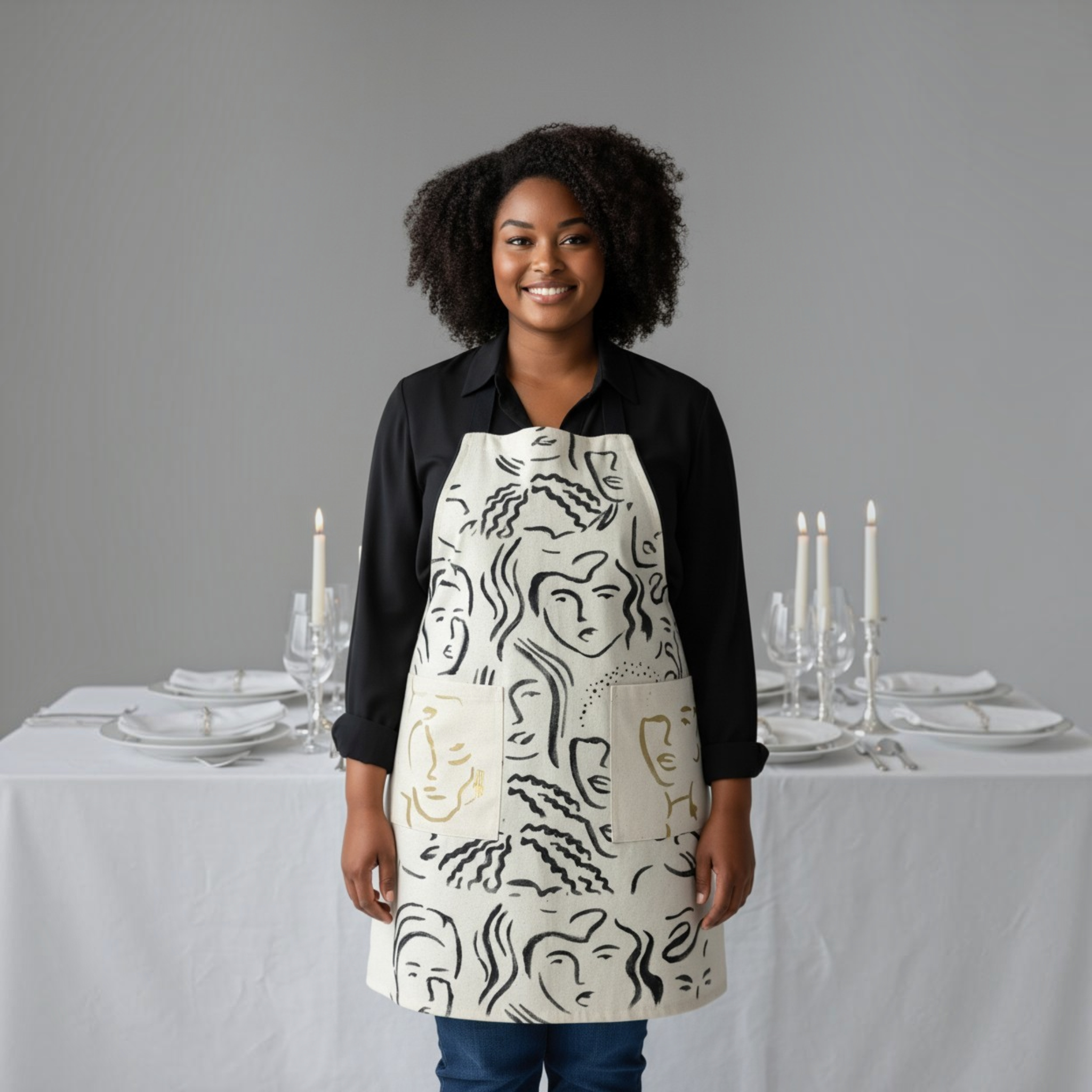Organic Cotton Apron for Women, Off-White and Black Apron, Reversible Apron, Chef Apron, Apron for Cooking
