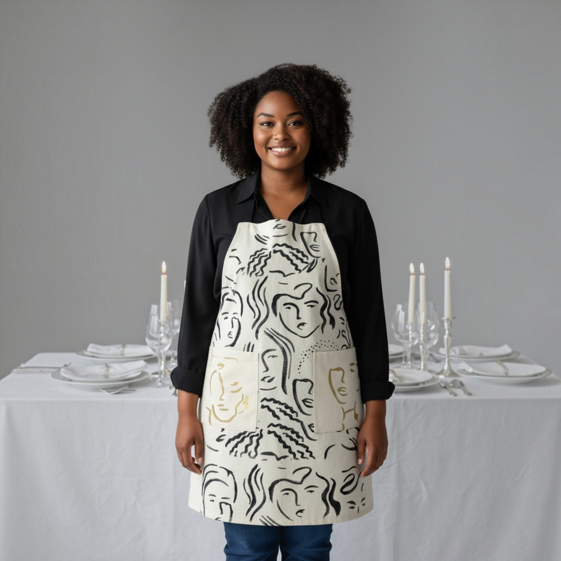Organic Cotton Apron for Women, Off-White and Black Apron, Reversible Apron, Chef Apron, Apron for Cooking