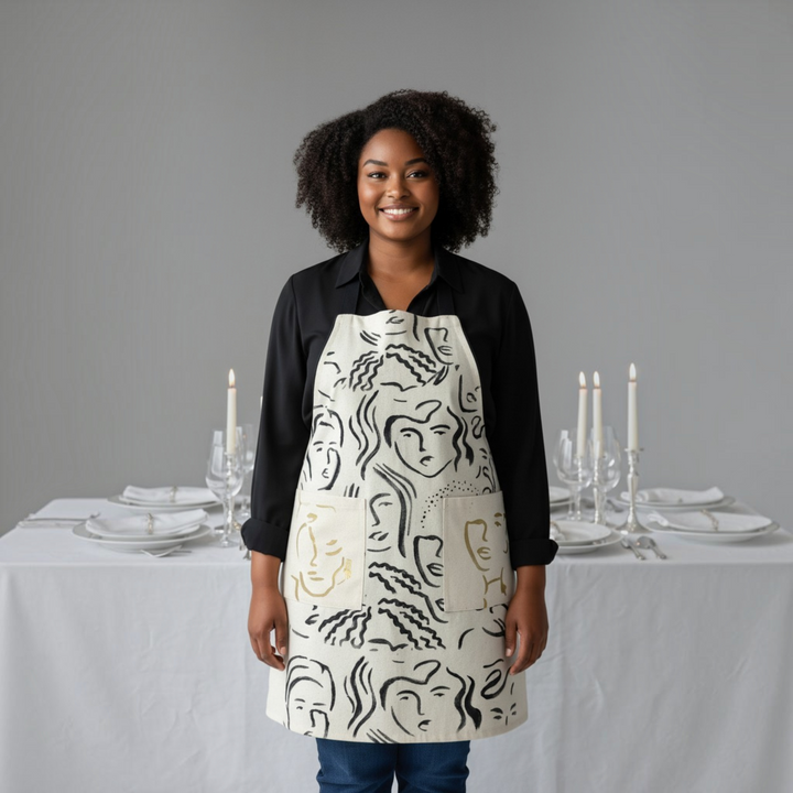 Organic Cotton Apron for Women, Off-White and Black Apron, Reversible Apron, Chef Apron, Apron for Cooking