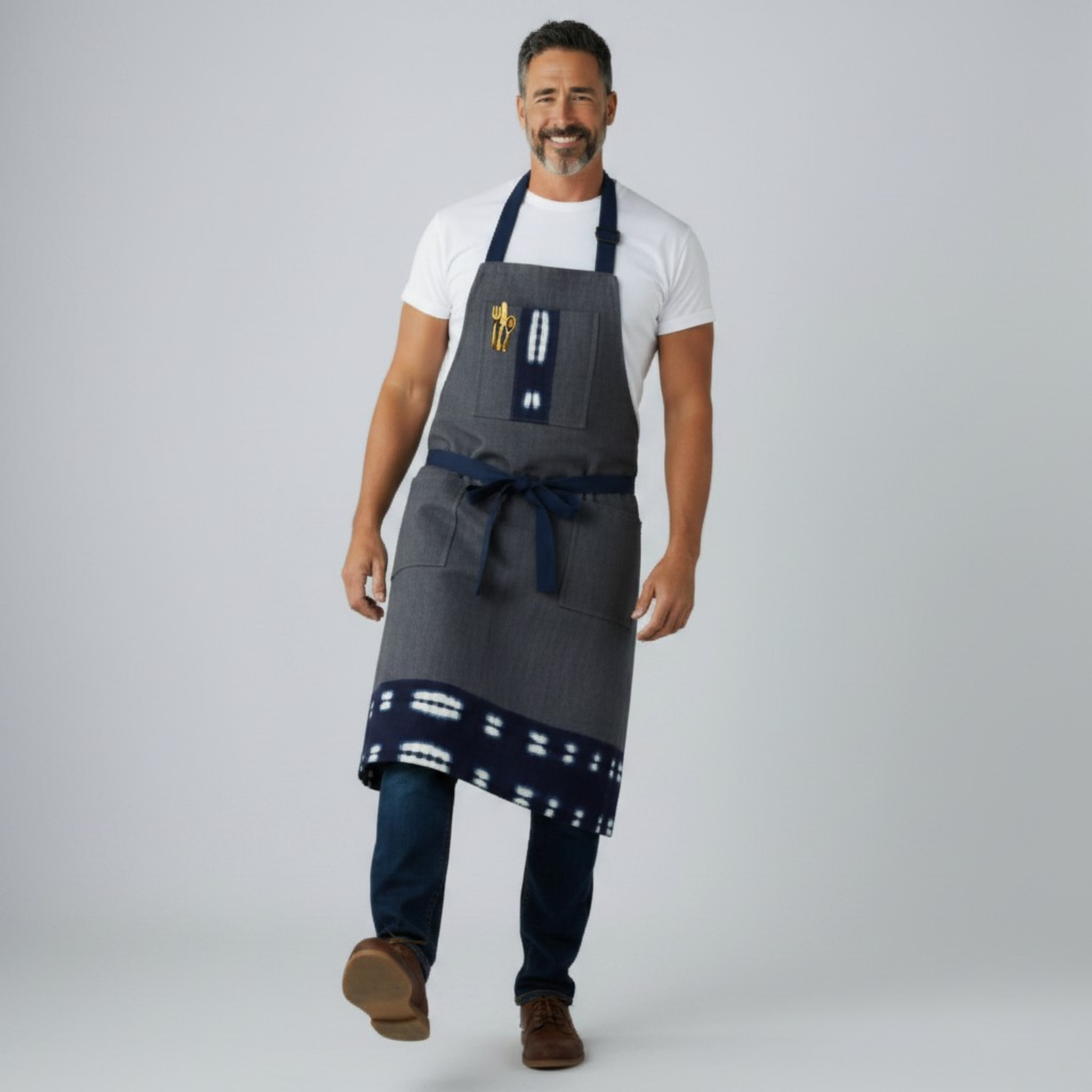 Denim Apron, Reversible Apron, Mudcloth Apron, Apron for Men and Women, Chef Apron, Apron for Cooks.