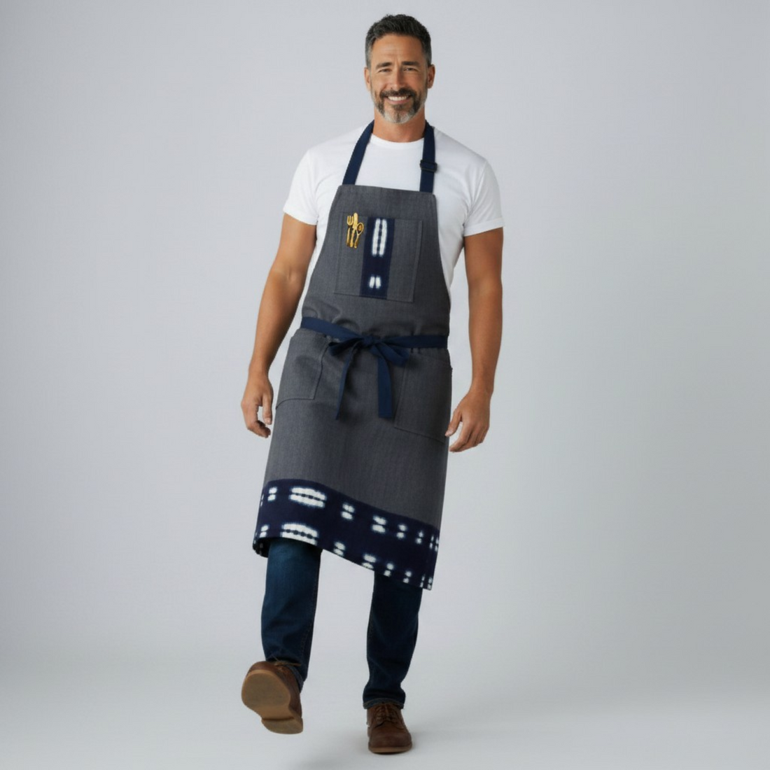Denim Apron, Reversible Apron, Mudcloth Apron, Apron for Men and Women, Chef Apron, Apron for Cooks.