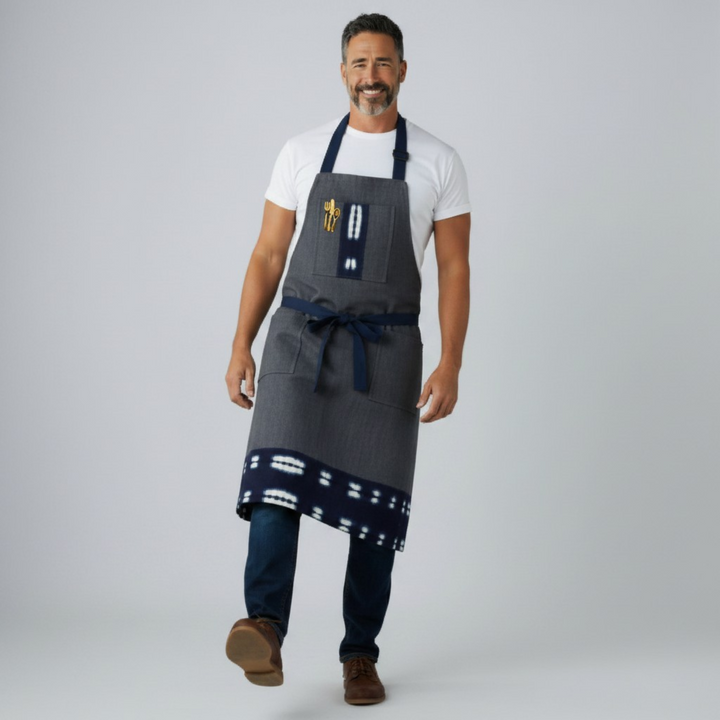 Denim Apron, Reversible Apron, Mudcloth Apron, Apron for Men and Women, Chef Apron, Apron for Cooks.