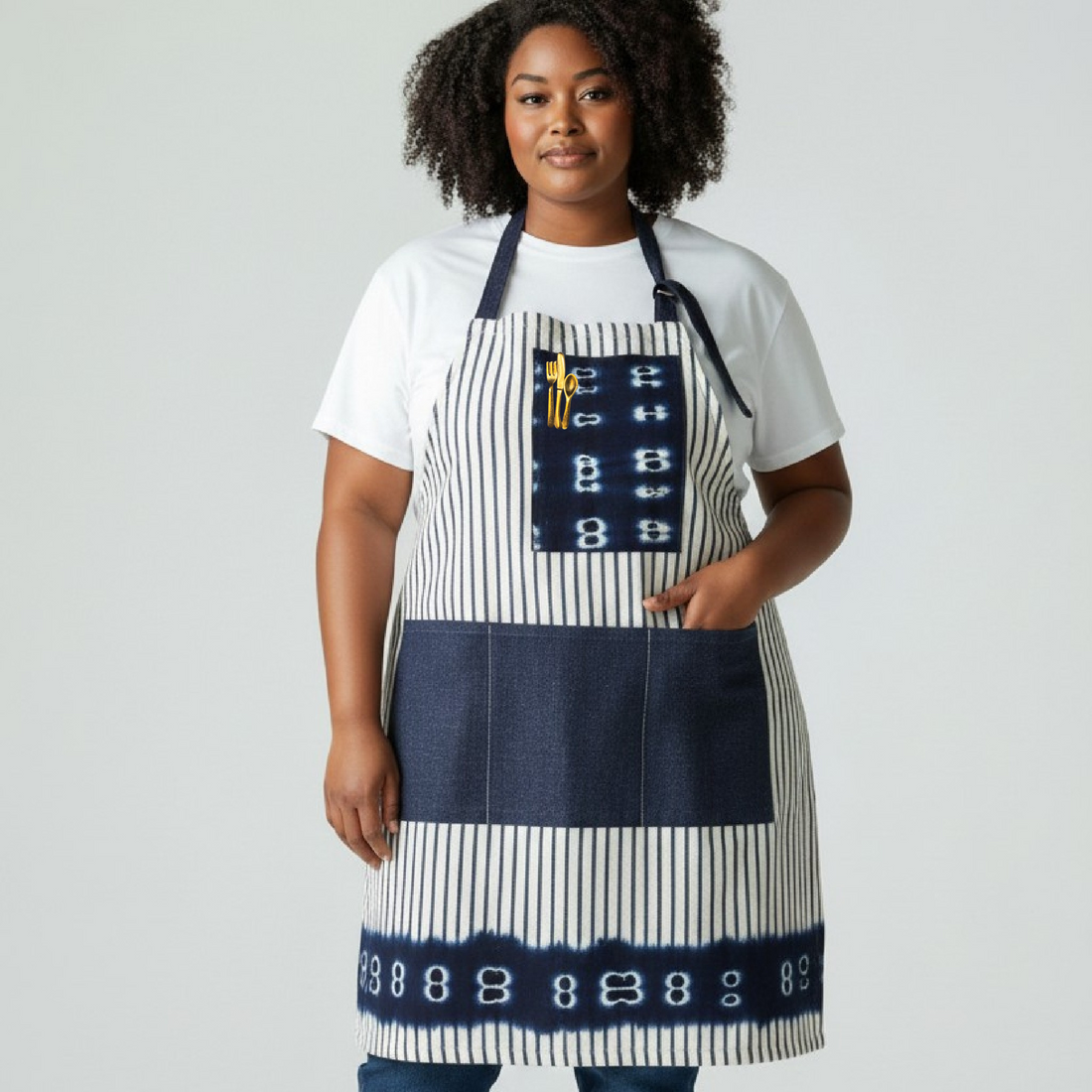 Patchwork Denim Apron, Reversible, Chefs Apron, Caterer, Unisex, Food Professional Apron