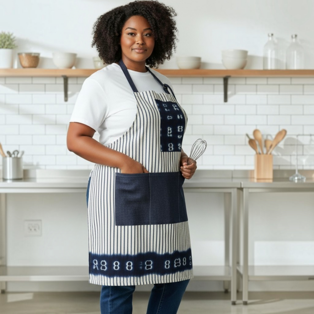 Patchwork Denim Apron, Reversible, Chefs Apron, Caterer, Unisex, Food Professional Apron