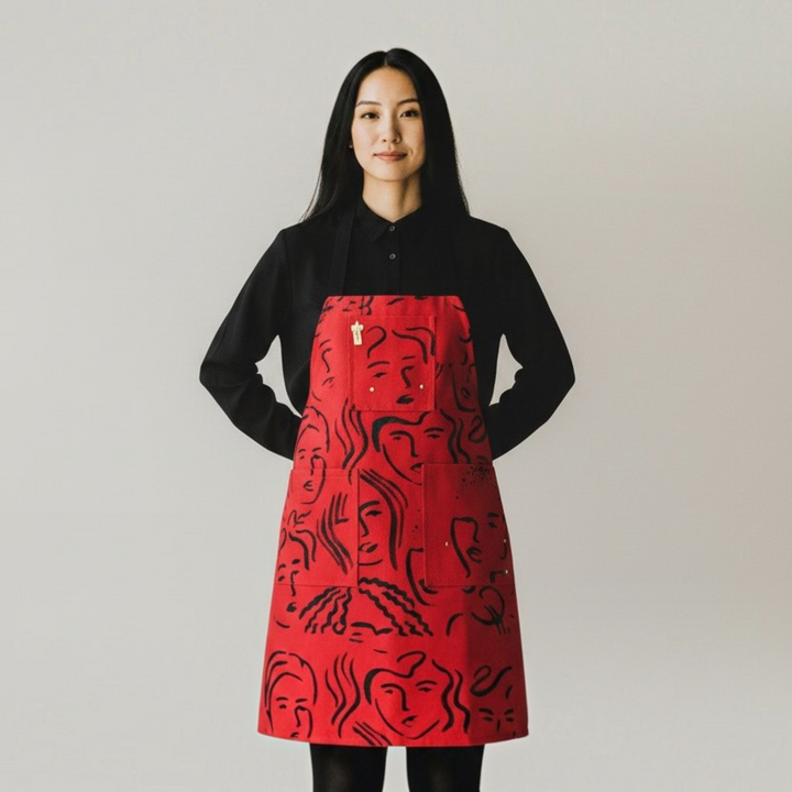 Red Apron,  Women on Apron, Reversible Apron, Apron for Chefs, Gift for Woman Cook