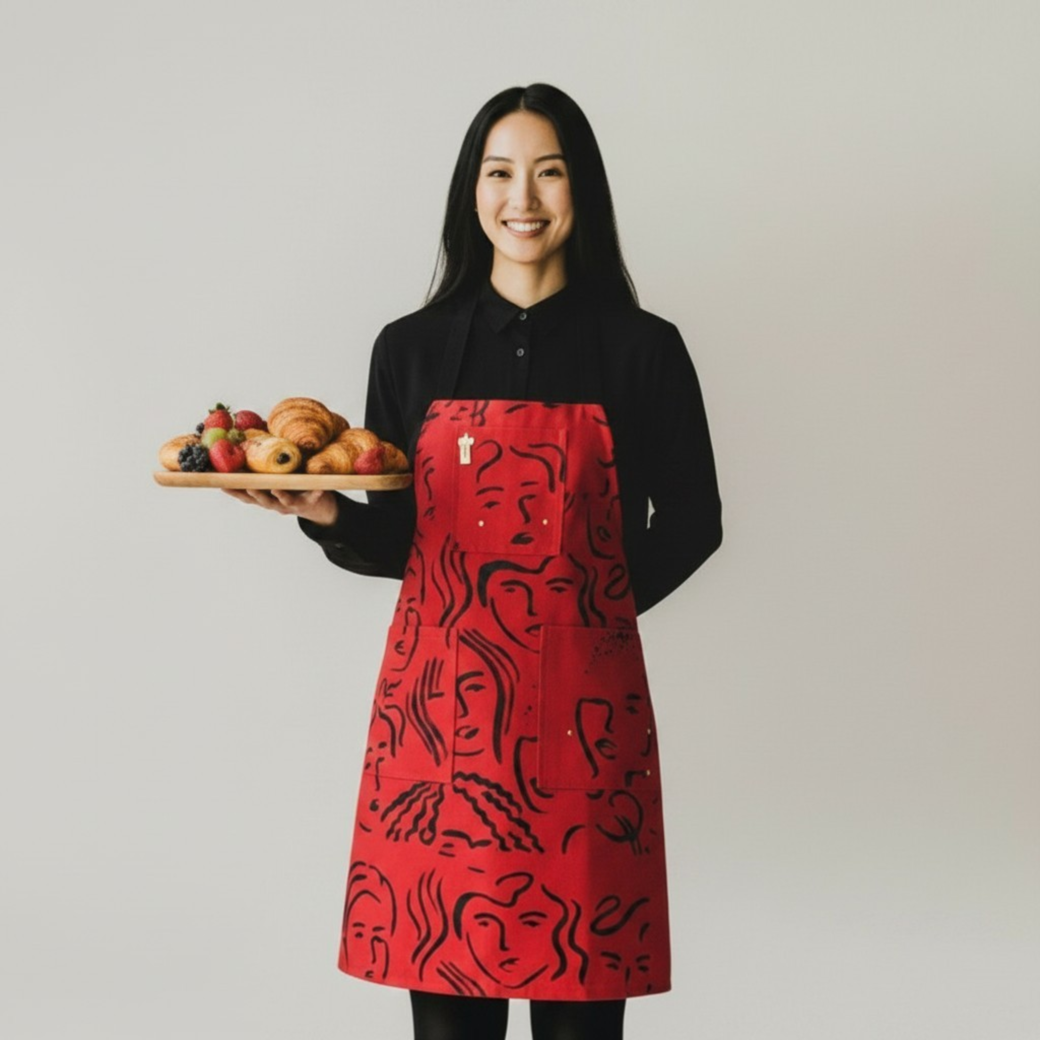 Red Apron,  Women on Apron, Reversible Apron, Apron for Chefs, Gift for Woman Cook