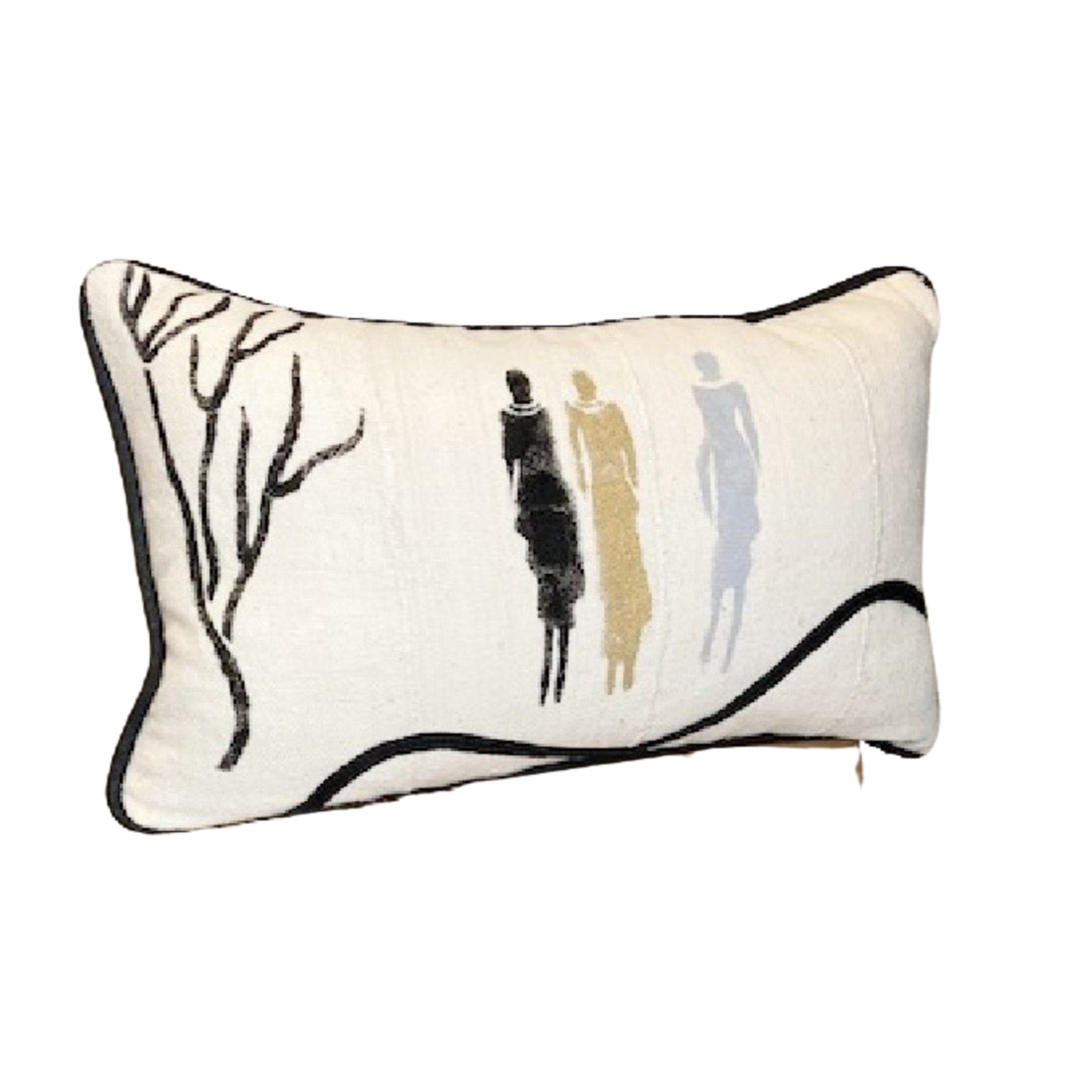 Long Lumbar Pillow with Hand Painted Women - Black and White