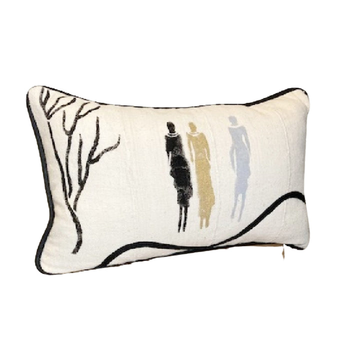 Long Lumbar Pillow with Hand Painted Women - Black and White