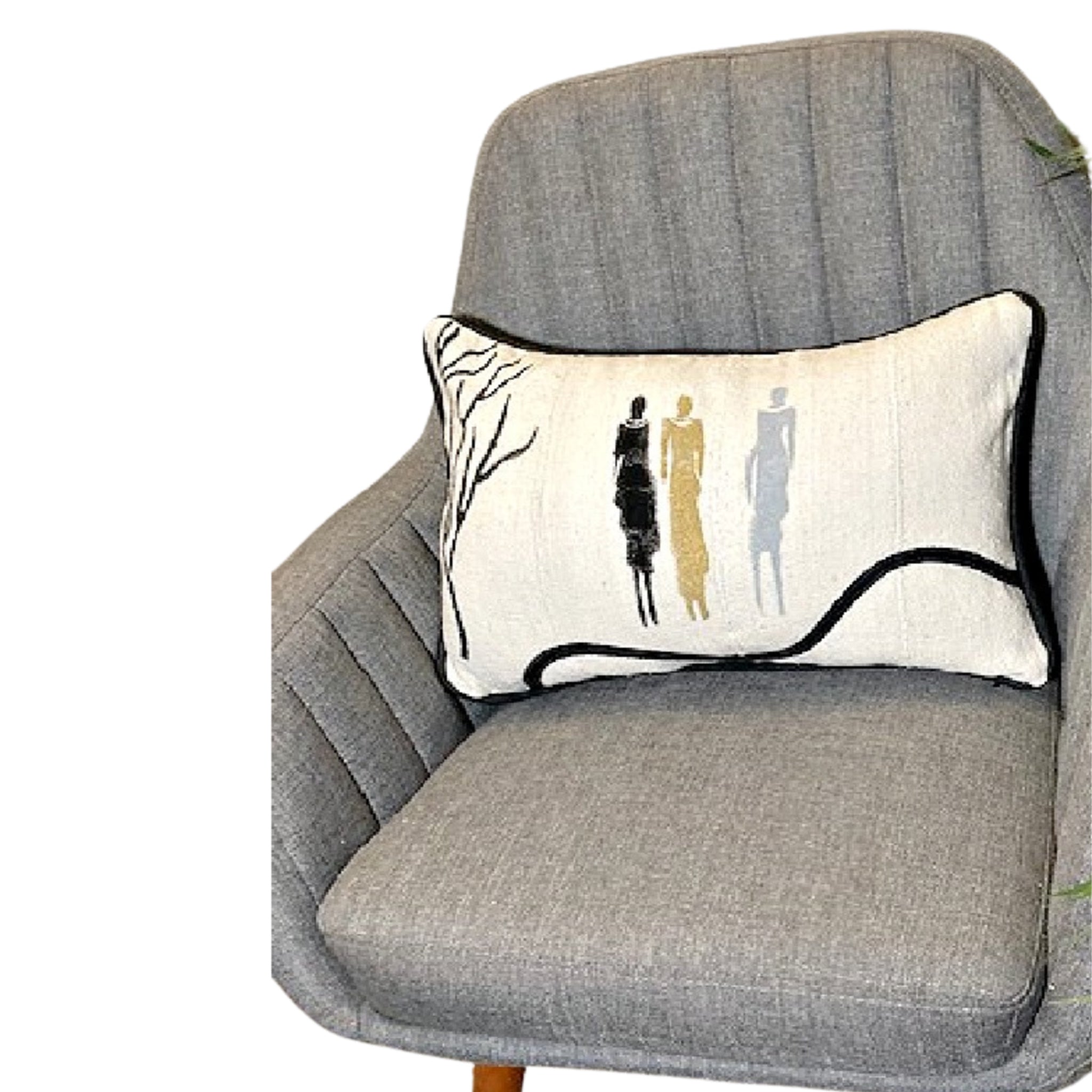 Long Lumbar Pillow with Hand Painted Women - Black and White