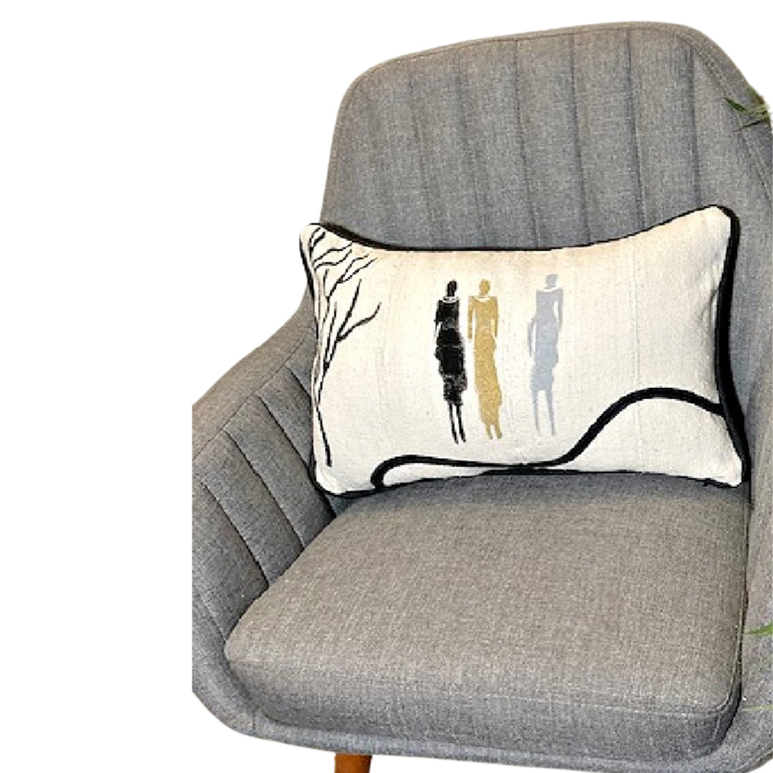 Long Lumbar Pillow with Hand Painted Women - Black and White