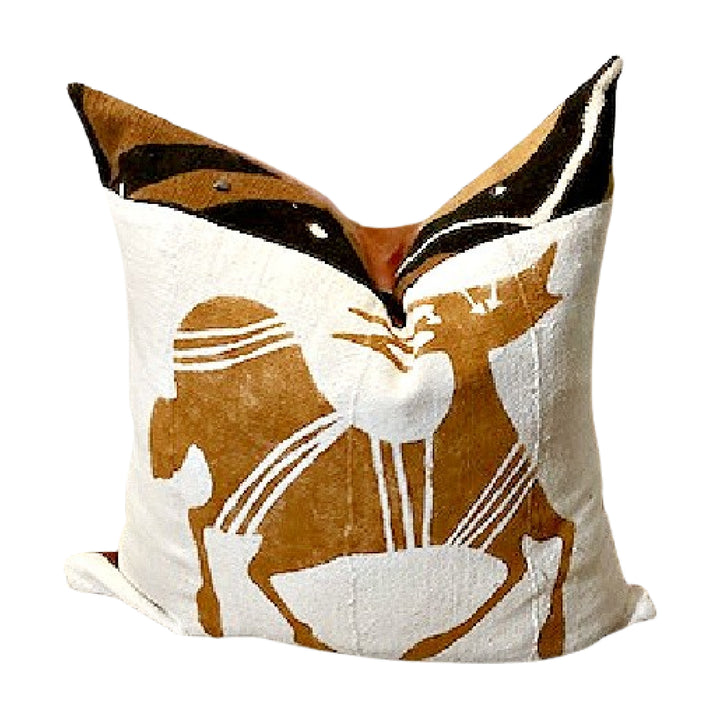 Animal Pillow Cover, Vegan Leather Pillow, Faux Leather Pillow With Mud Cloth
