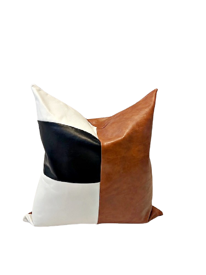 Multi-Color Faux Leather Pillow,  Black, Brown and White Pillow, Vegan Leather Pillow