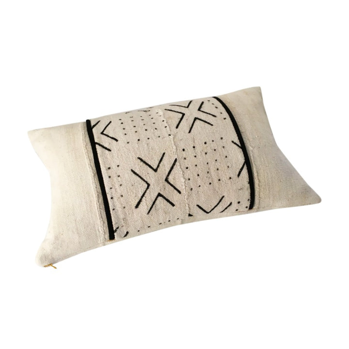 White and Black Long Pillow With X Design, Lumbar Pillow With Tribal Pattern