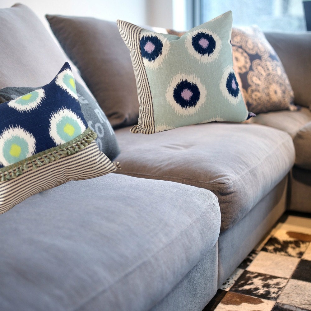 Blue Ikat Pillow Cover,  Abstract Pillow Cover, Boho Chic Pillows, Ethnic Pillows, 16x16, 18x18, 20x20