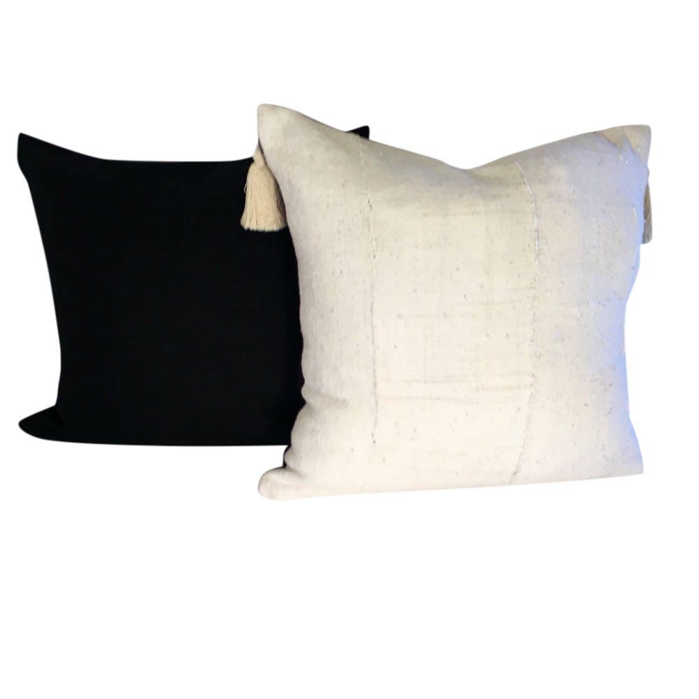 TWO SIDES White Mudcloth Pillow Cover, White Mud Cloth Pillow,  Tassels Optional