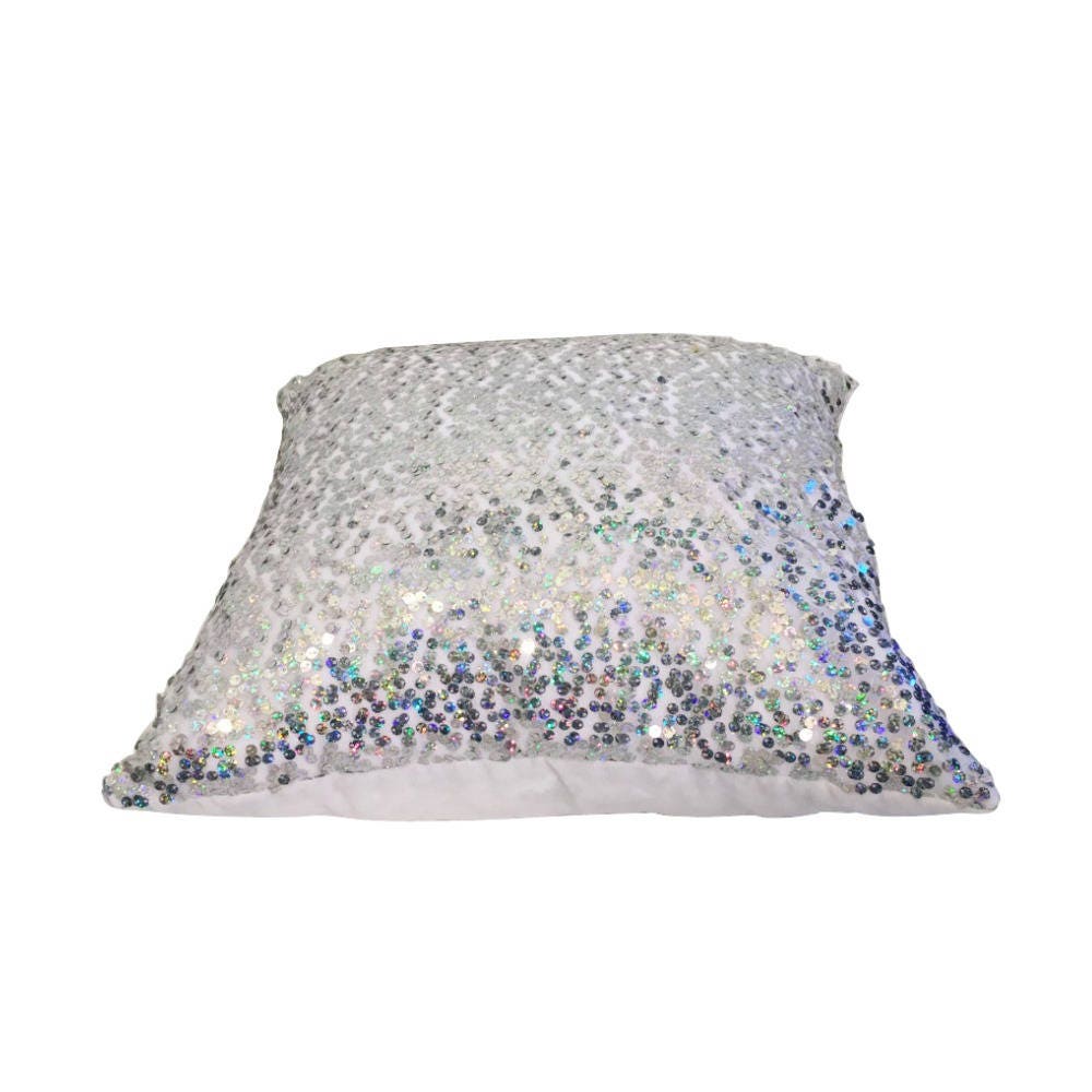 Sequin Pillow Cover, LINED White Pillow with Sequins,  Glam  Pillow Covers, White Pillow
