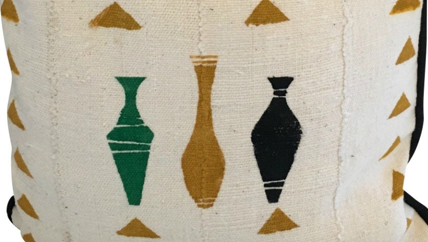 Pillow Cover for Wine Lovers, Warm Color Pillow, Mud Cloth Pillow, Hand Painted Pillow, Authentic Mud Cloth Pillow