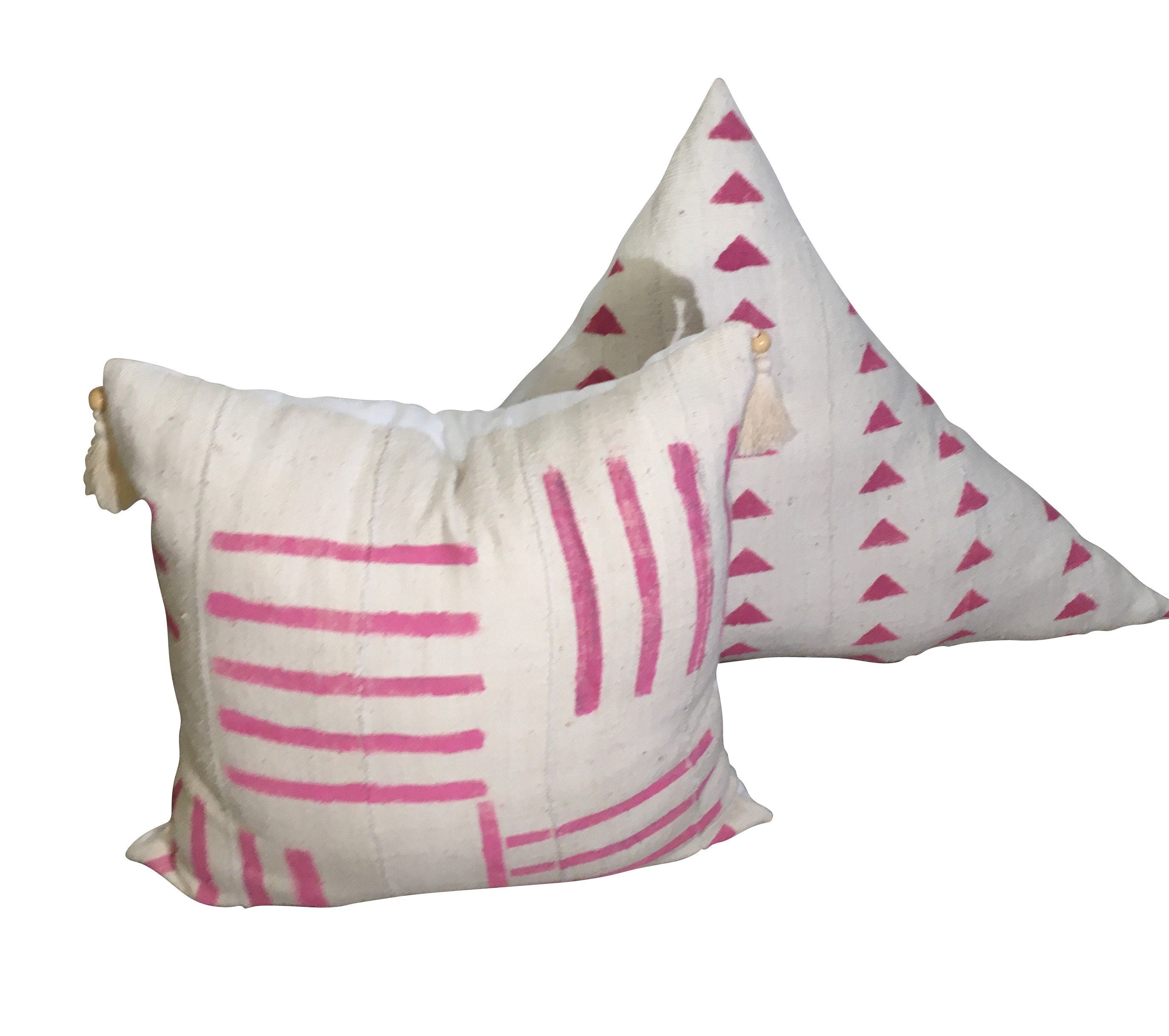 Antique Pink Mud Cloth Pillow Cover, Stripped Pillow, Organic Cotton Pillow with Tassel