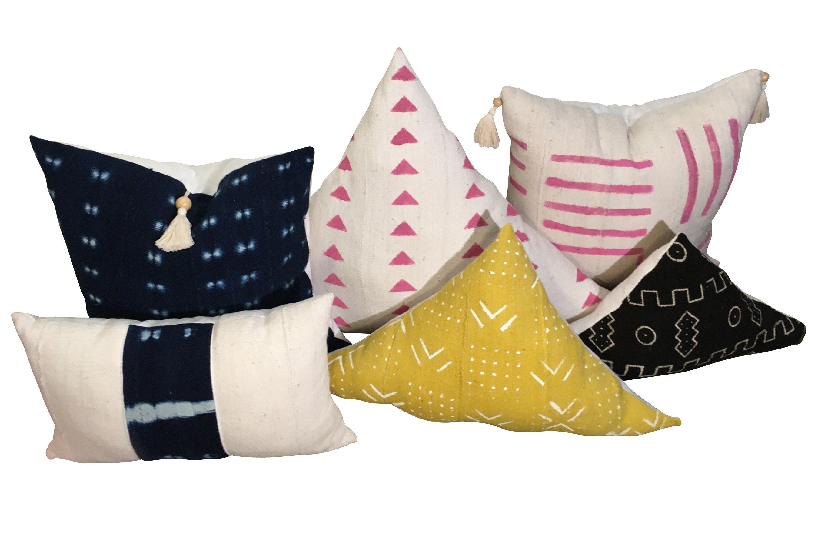 Antique Pink Mud Cloth Pillow Cover, Stripped Pillow, Organic Cotton Pillow with Tassel