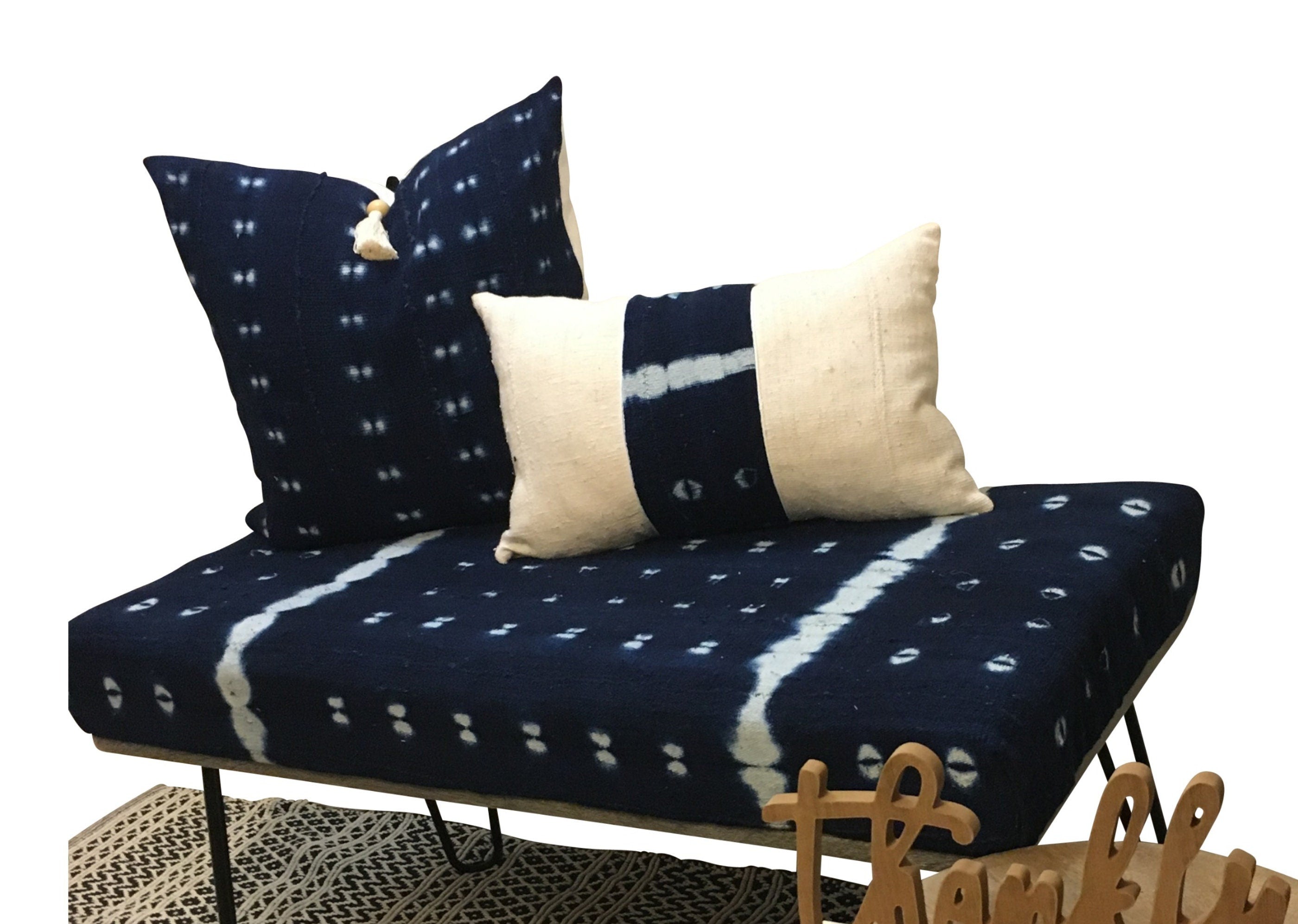 Long Mudcloth Pillow, Lumbar Mud Cloth Pillow, Indigo Lumbar Pillow, Pillow Includes Insert 12x18, 12x20, 12x22, 14x20, 14x22