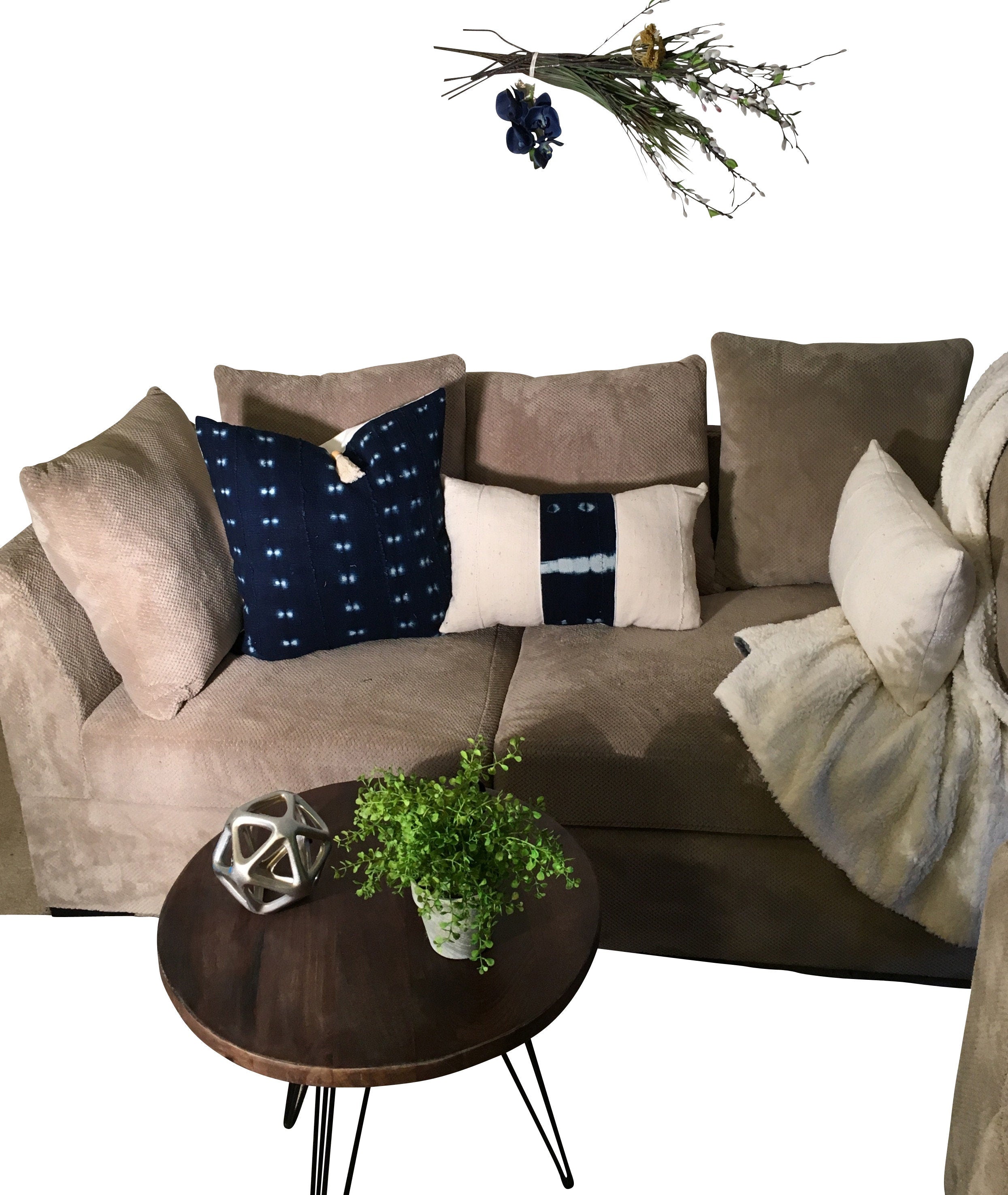 Long Mudcloth Pillow, Lumbar Mud Cloth Pillow, Indigo Lumbar Pillow, Pillow Includes Insert 12x18, 12x20, 12x22, 14x20, 14x22