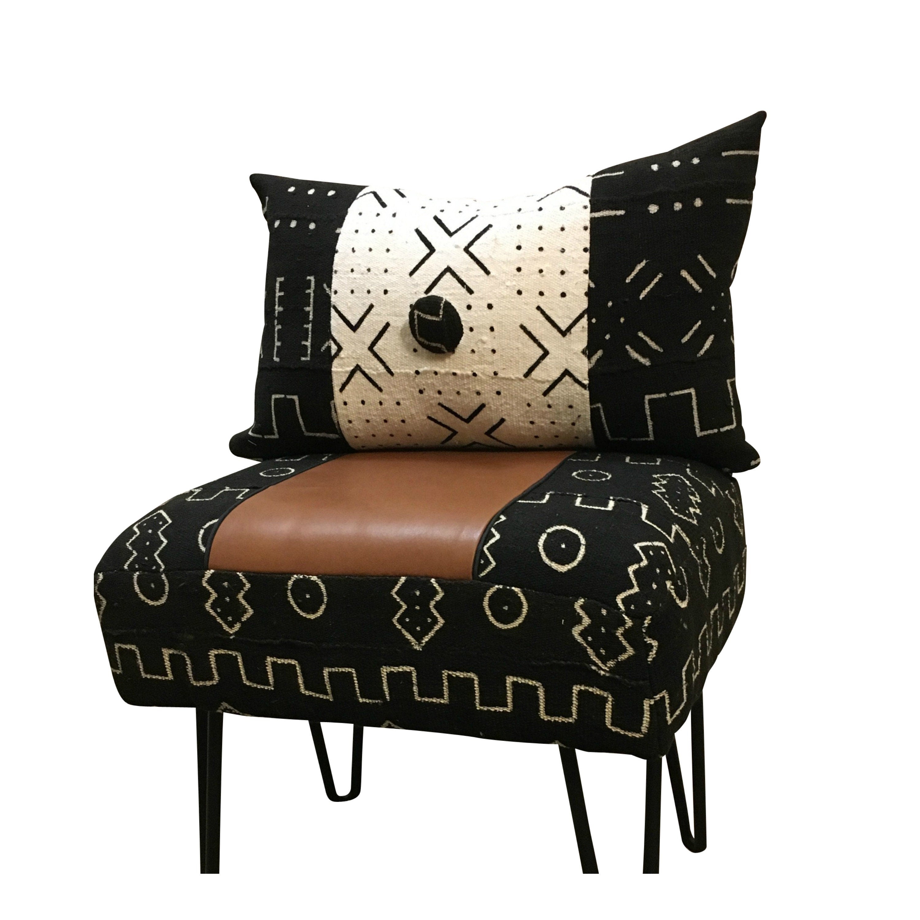 Black and White Lumbar,  Long Black and White Pillow, Mud Cloth Lumbar Pillow, African Tribal Pattern, Modern Home Décor