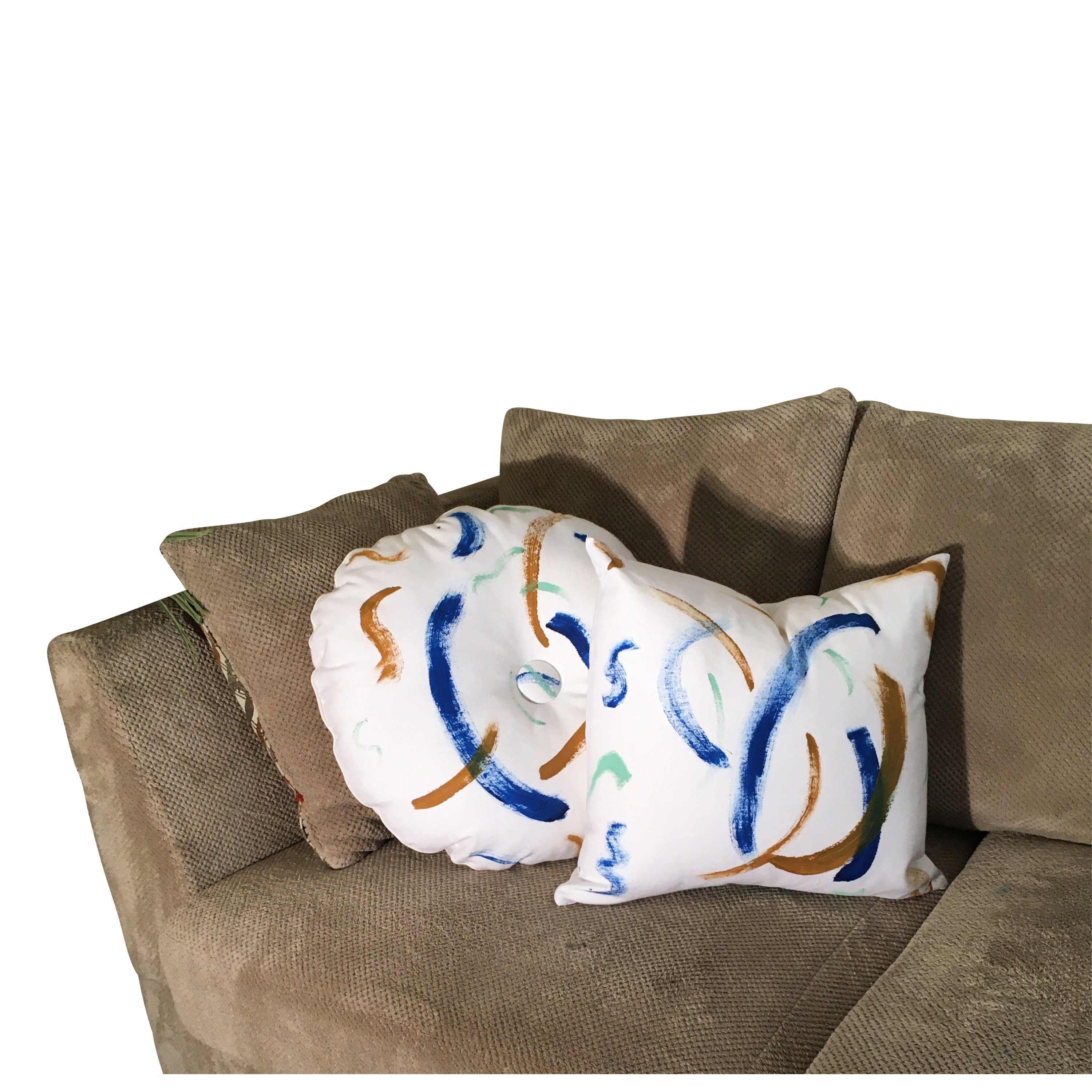 Hand Painted Pillow WITH INSERT, Round Pillow Cover, Abstract Throw Pillow, Colorful Pillow