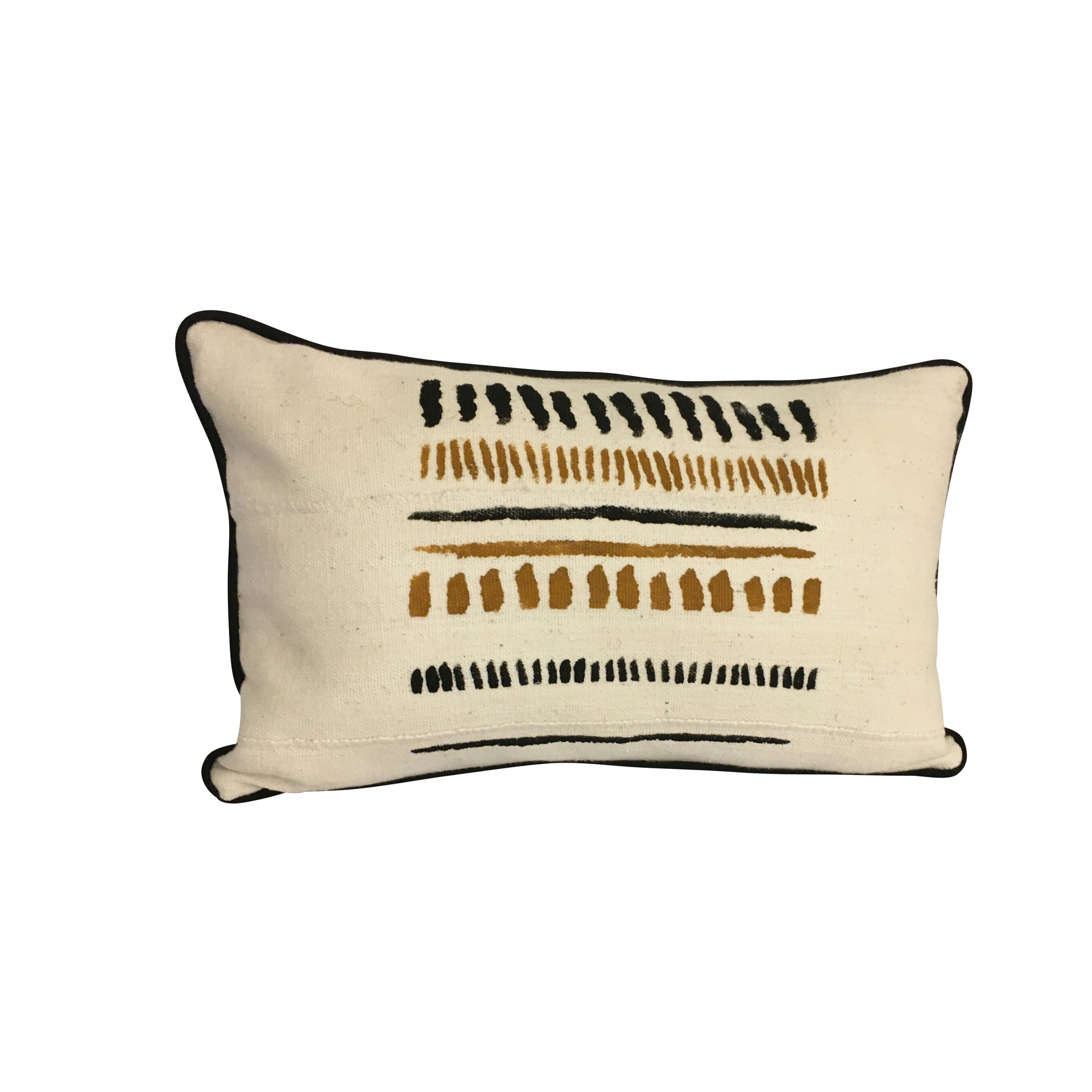 Long Boho Pillow, Brown and White Lumbar Pillow, Mudcloth Lumbar Pillow,  Piping on 12x18, 12x20, 12x22, 14x20, 14x22