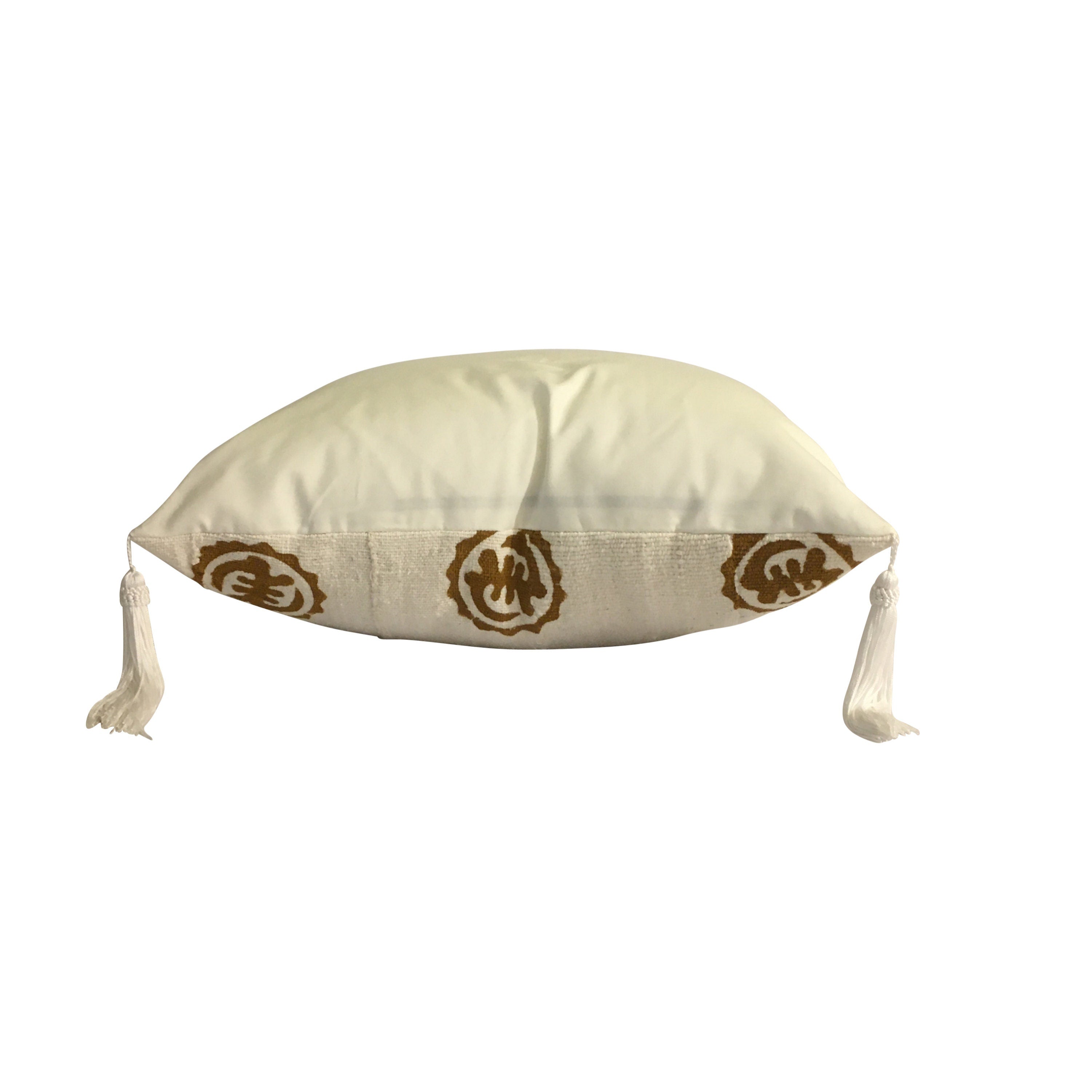 Brown and White Mudcloth Pillow Cover, Tassels on Pillow, Pillow for Men and Women, Geometric Shape Pillow, Organic Cotton Pillow, Boho