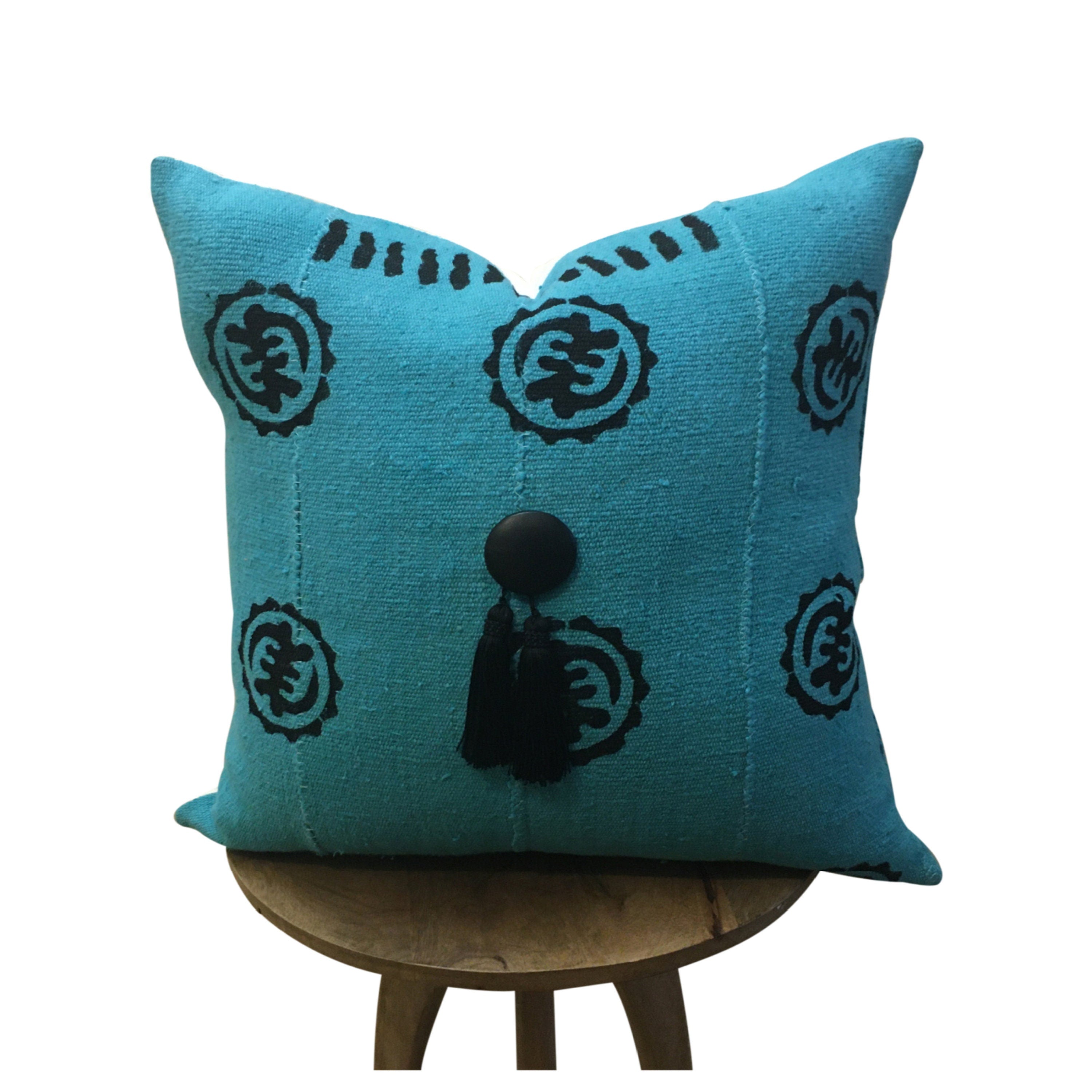 Set of Blue Mudcloth Pillow Covers, Blue Boho Pillow Set,  Mudcloth Pillow Set
