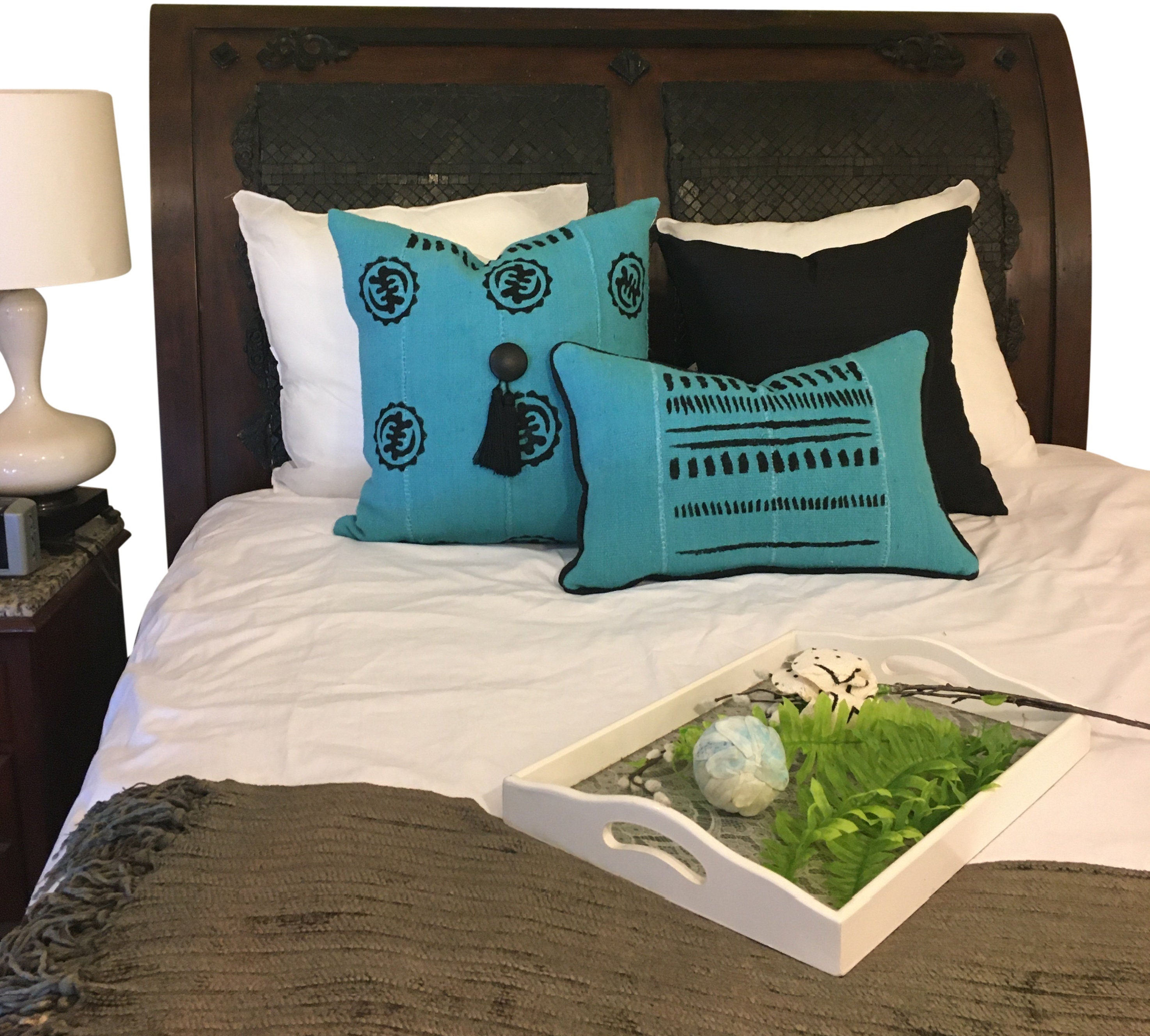 Set of Blue Mudcloth Pillow Covers, Blue Boho Pillow Set,  Mudcloth Pillow Set