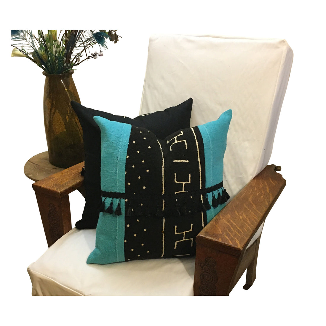 Mudcloth Arrow Pillow Cover, Tassels on Pillow, African Mud Cloth Pillow