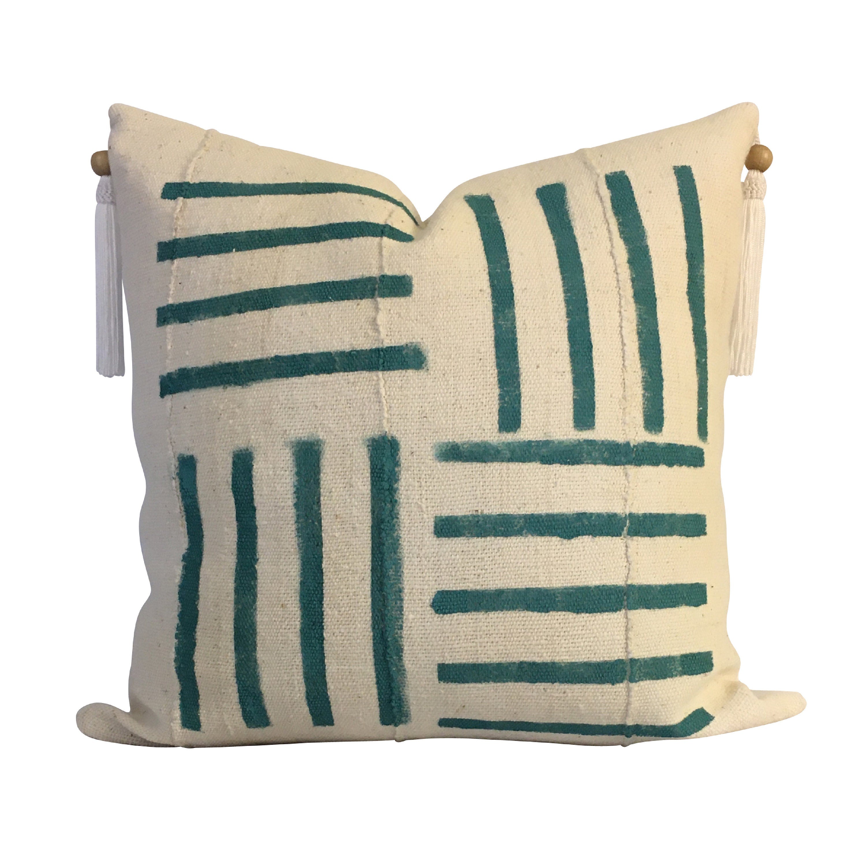 Blue Mudcloth Pillow Cover, Stripped Pillow, Organic Cotton Pillow, Boho Tassel Pillow, Pillow for Men and Women, Pink Stripe PillowI