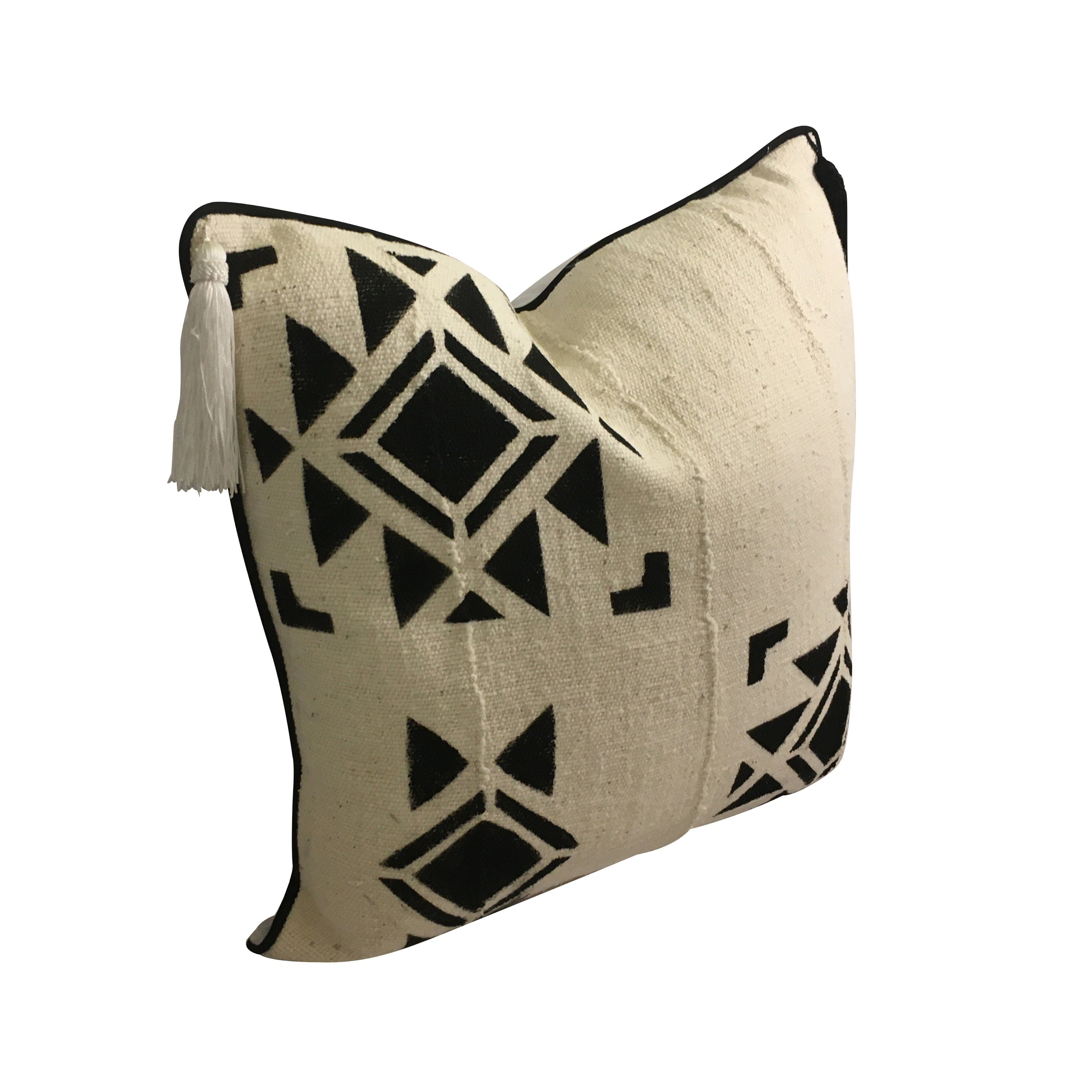 Black and White Boho Pillow Cover, African Mudcloth Pillow, Native Indian Pillow