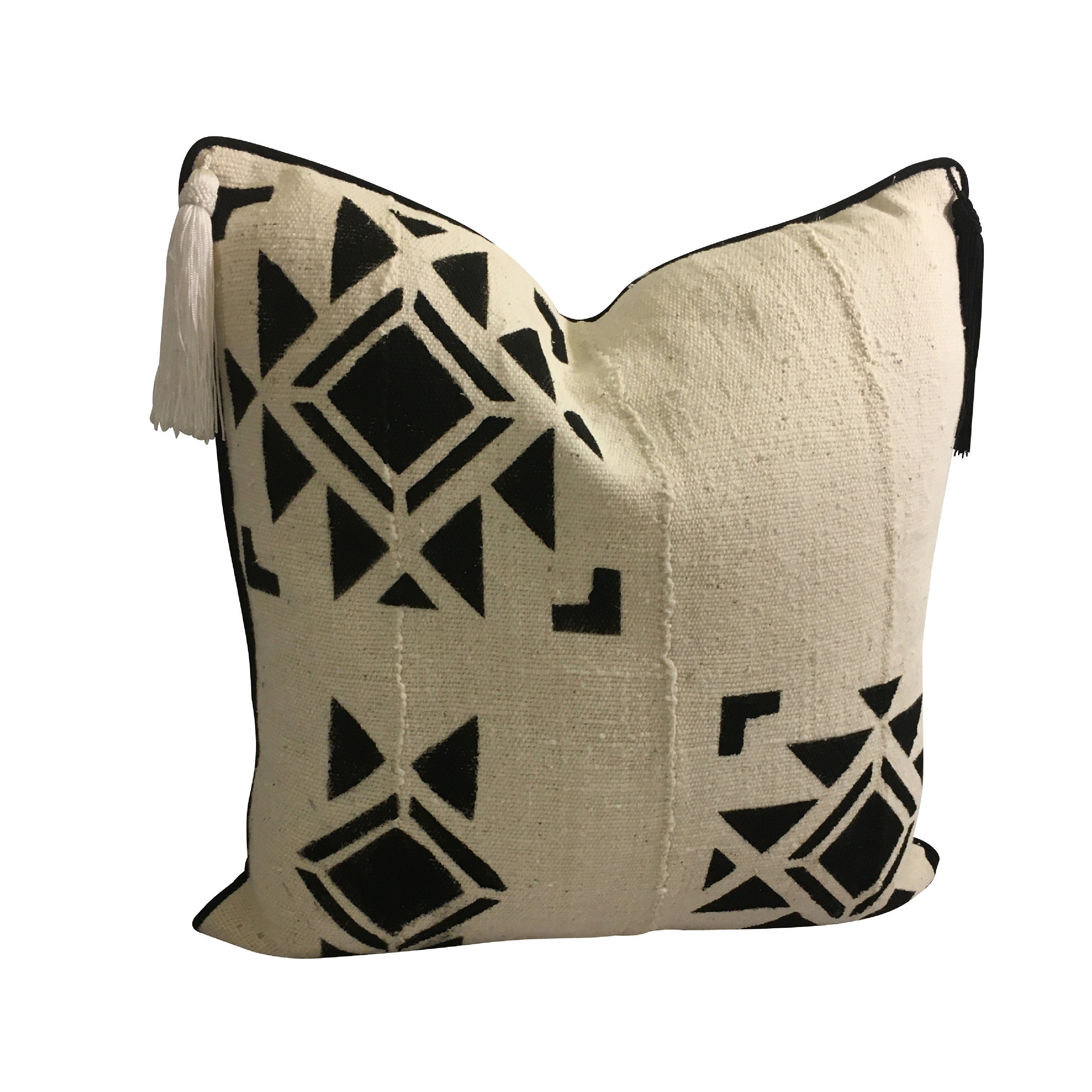 Black and White Boho Pillow Cover, African Mudcloth Pillow, Native Indian Pillow