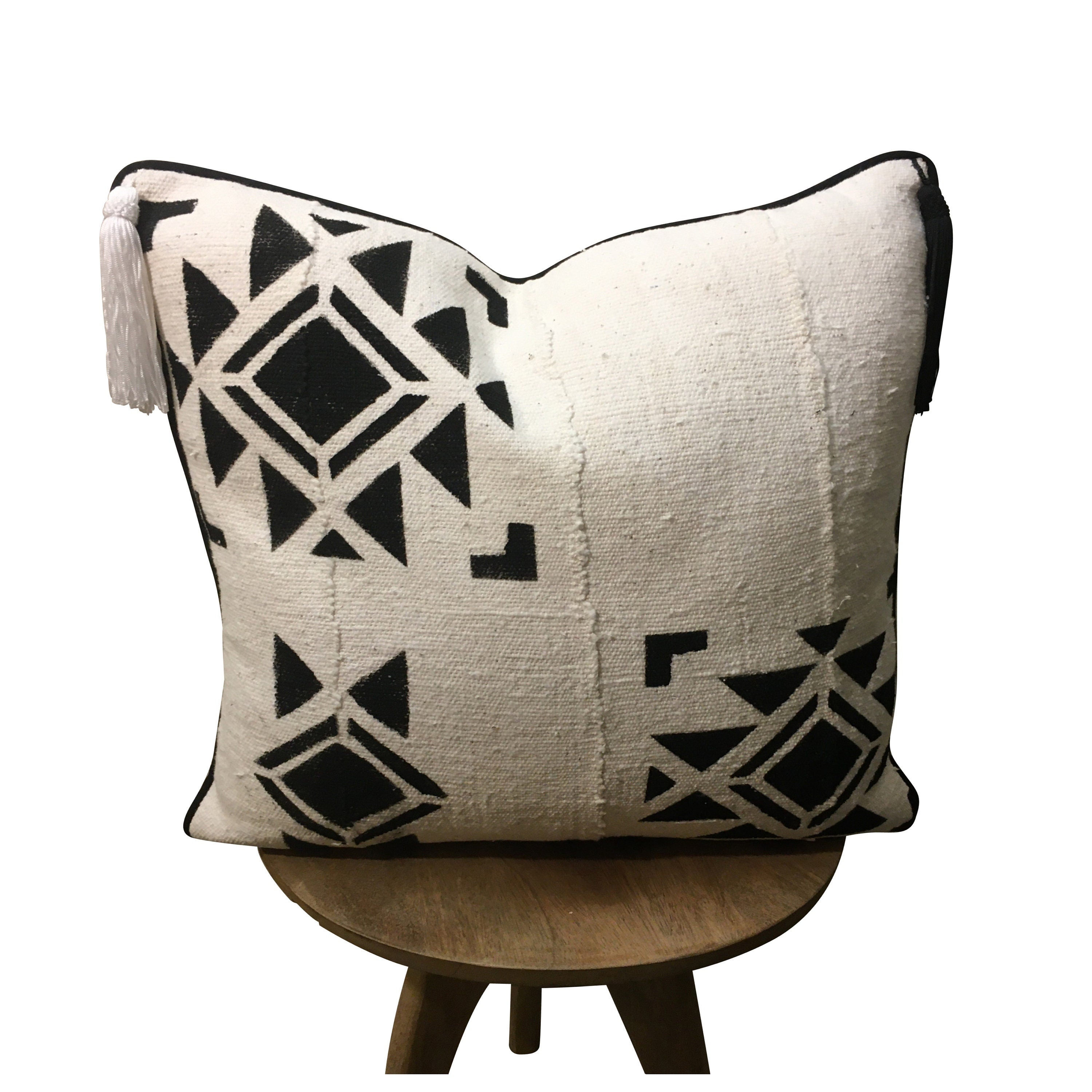 Black and White Boho Pillow Cover, African Mudcloth Pillow, Native Indian Pillow