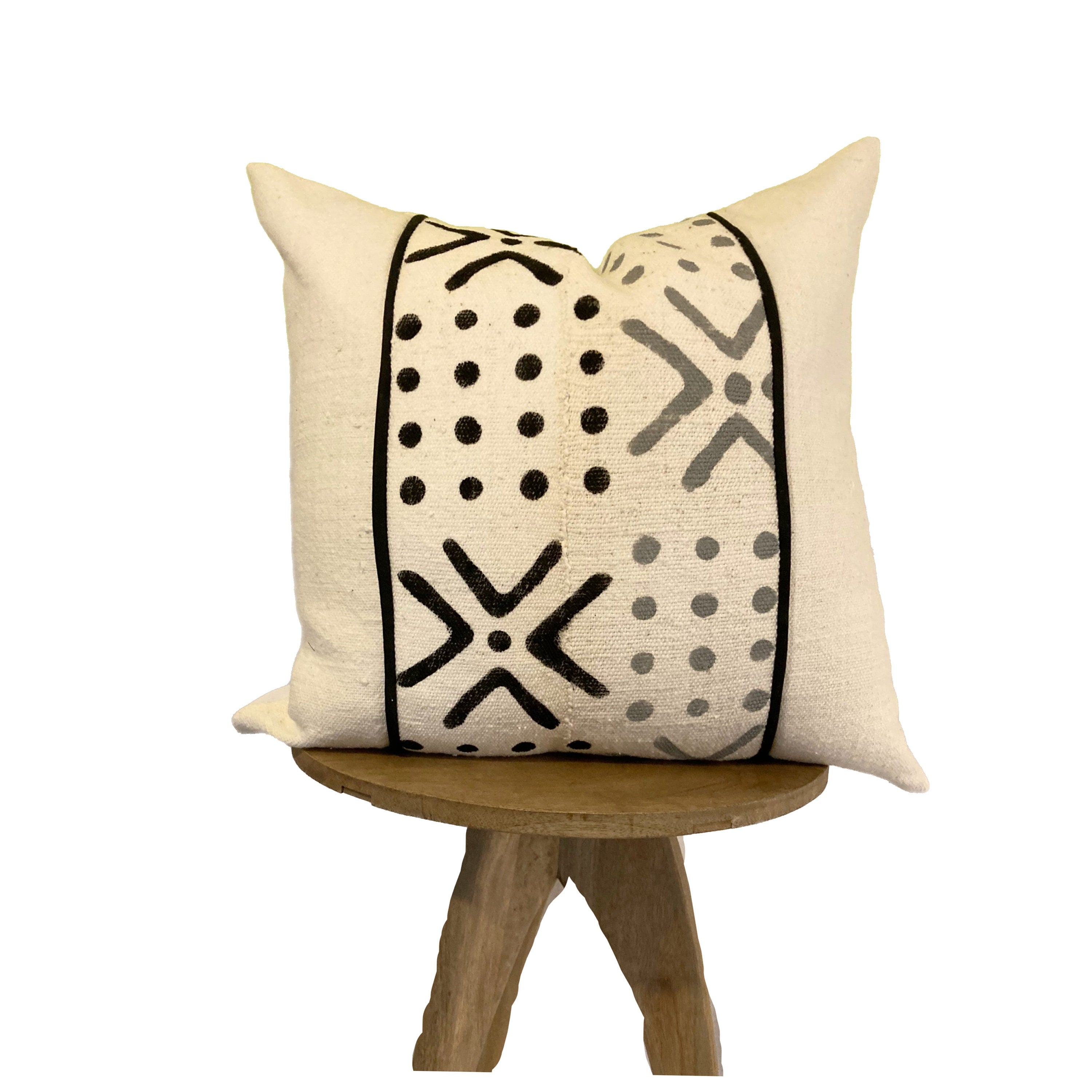 Gray and White Mudcloth Pillow Cover, Pillow with Geometric Shapes