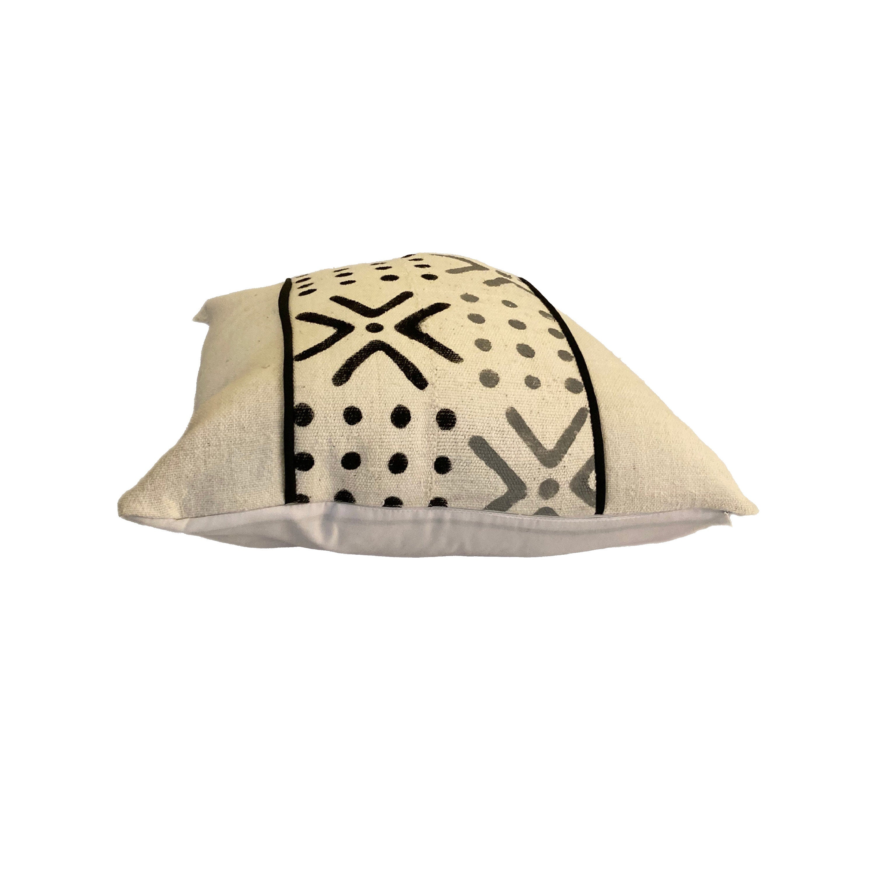 Gray and White Mudcloth Pillow Cover, Pillow with Geometric Shapes