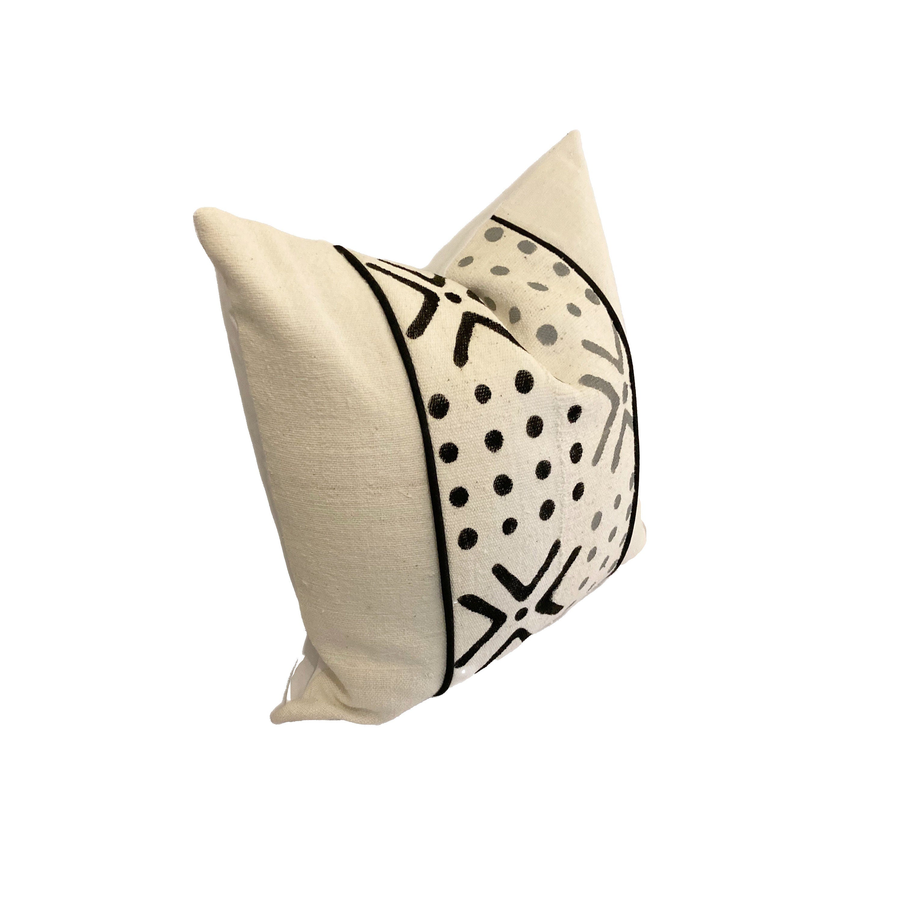 Gray and White Mudcloth Pillow Cover, Pillow with Geometric Shapes