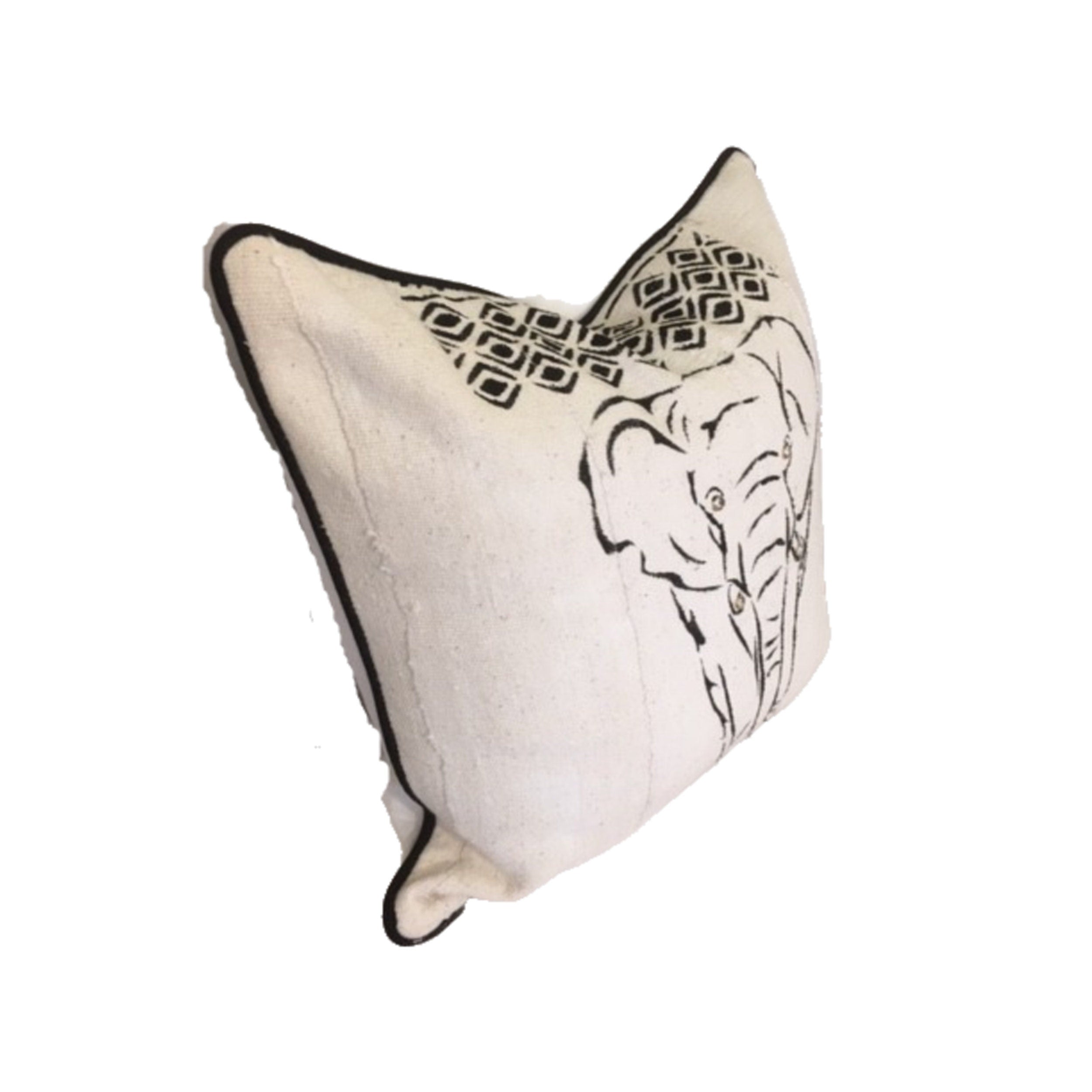 Elephant on Pillow Cover, White Mudcloth Pillow. Black and White Mud Cloth Pillow, Safari Animal Pillow