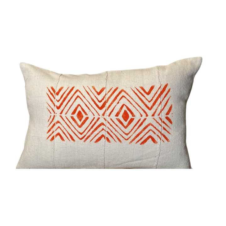 Orange Lumbar Pillow, Mudcloth Long Pillow,  Arrow Design on Pillow, Authentic Mudcloth 12x18, 12x20, 12x22, 14x20