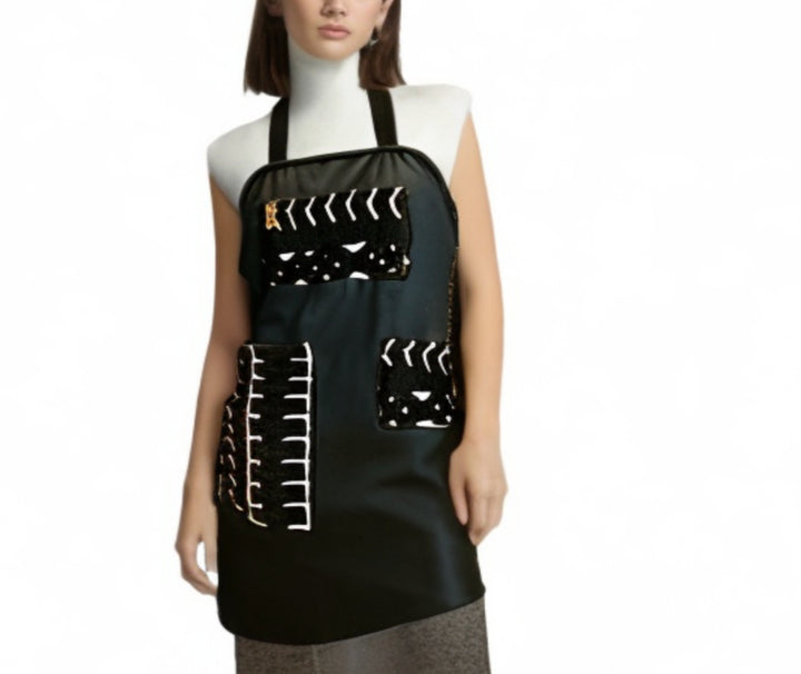 Black and White Apron, Mudcloth Cotton Apron, Gift for Woman or Man, Gift for Cook, Craft Room Apron, Designer Apron, Reversible Apron