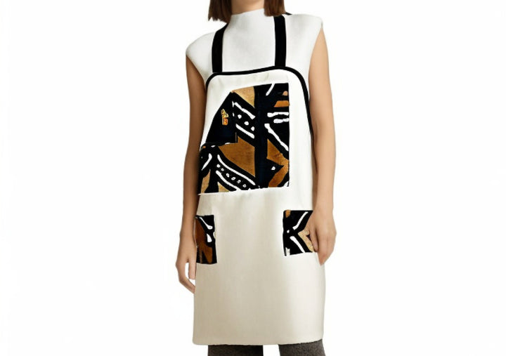Brown and White Apron,  Authentic Mudcloth Apron, Gift for Woman or Man, Gift for Cook, Designer Apron, Unisex Apron, Reversible Apron