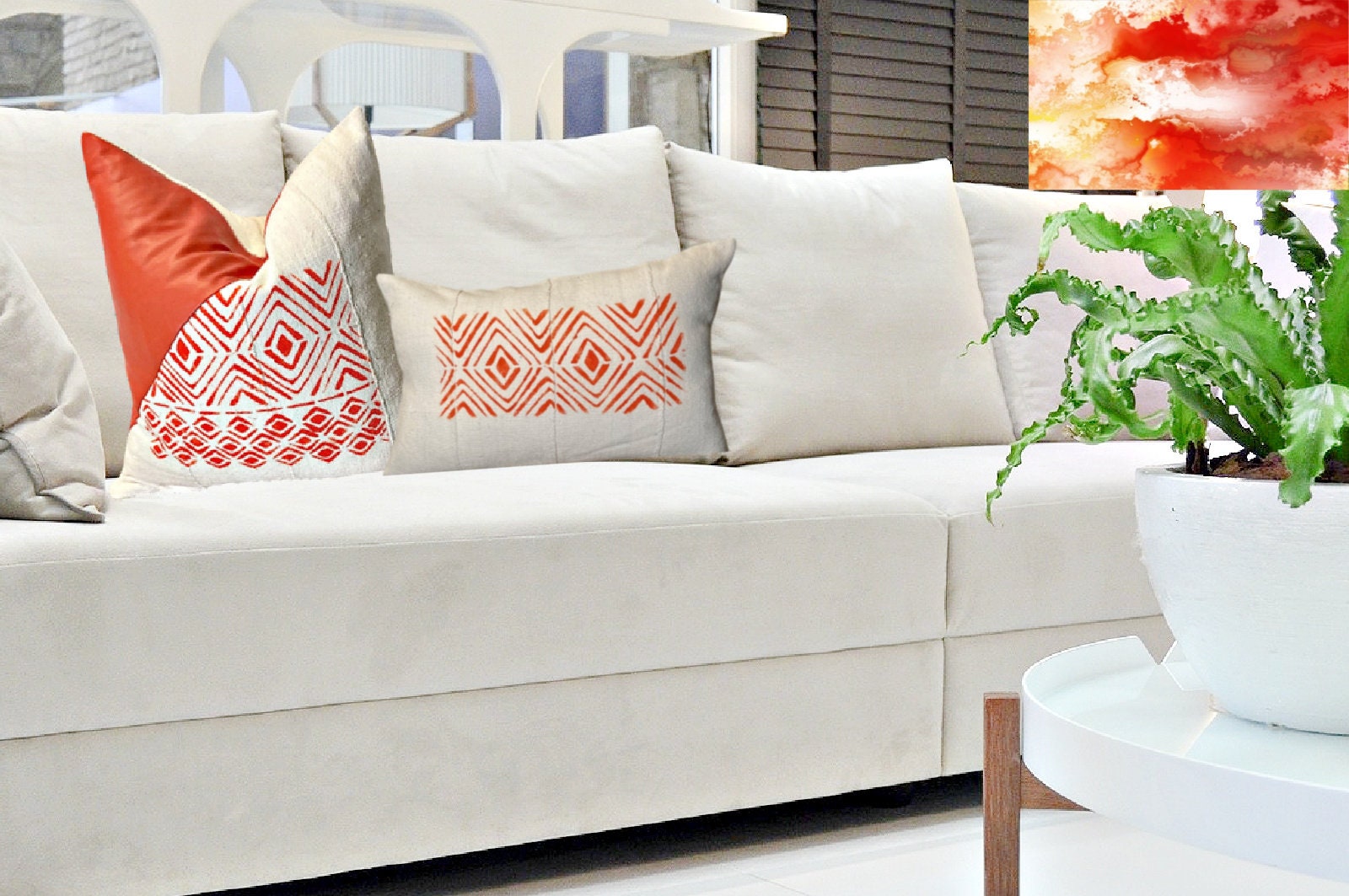 Orange Lumbar Pillow, Mudcloth Long Pillow,  Arrow Design on Pillow, Authentic Mudcloth 12x18, 12x20, 12x22, 14x20